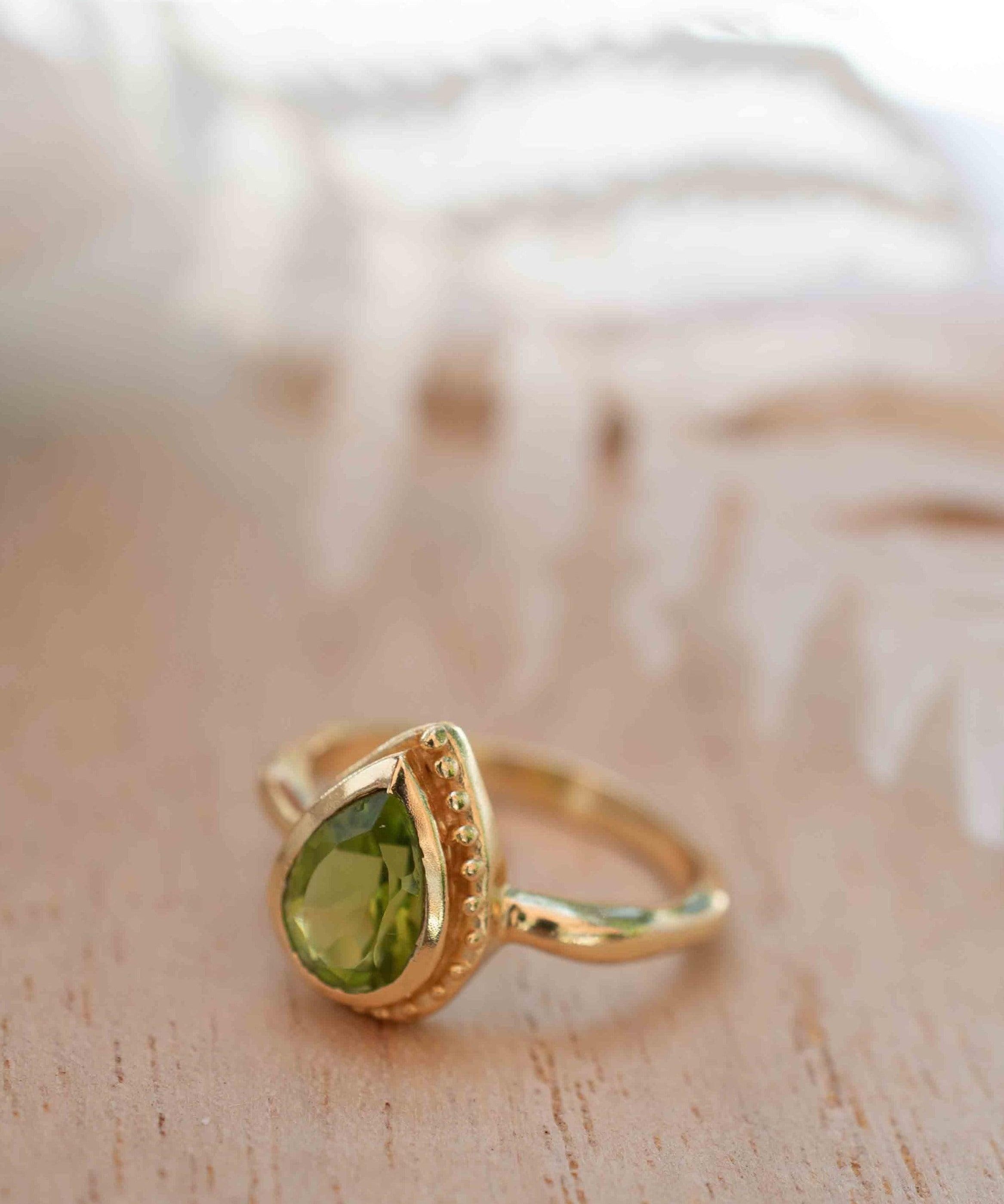 Peridot Gold Ring ~ Delicate ~ 18k Gold Plated ~ Handmade ~ Gemstone~Statement ~Everyday~ Hippie~Bohemian~Stackable MR312