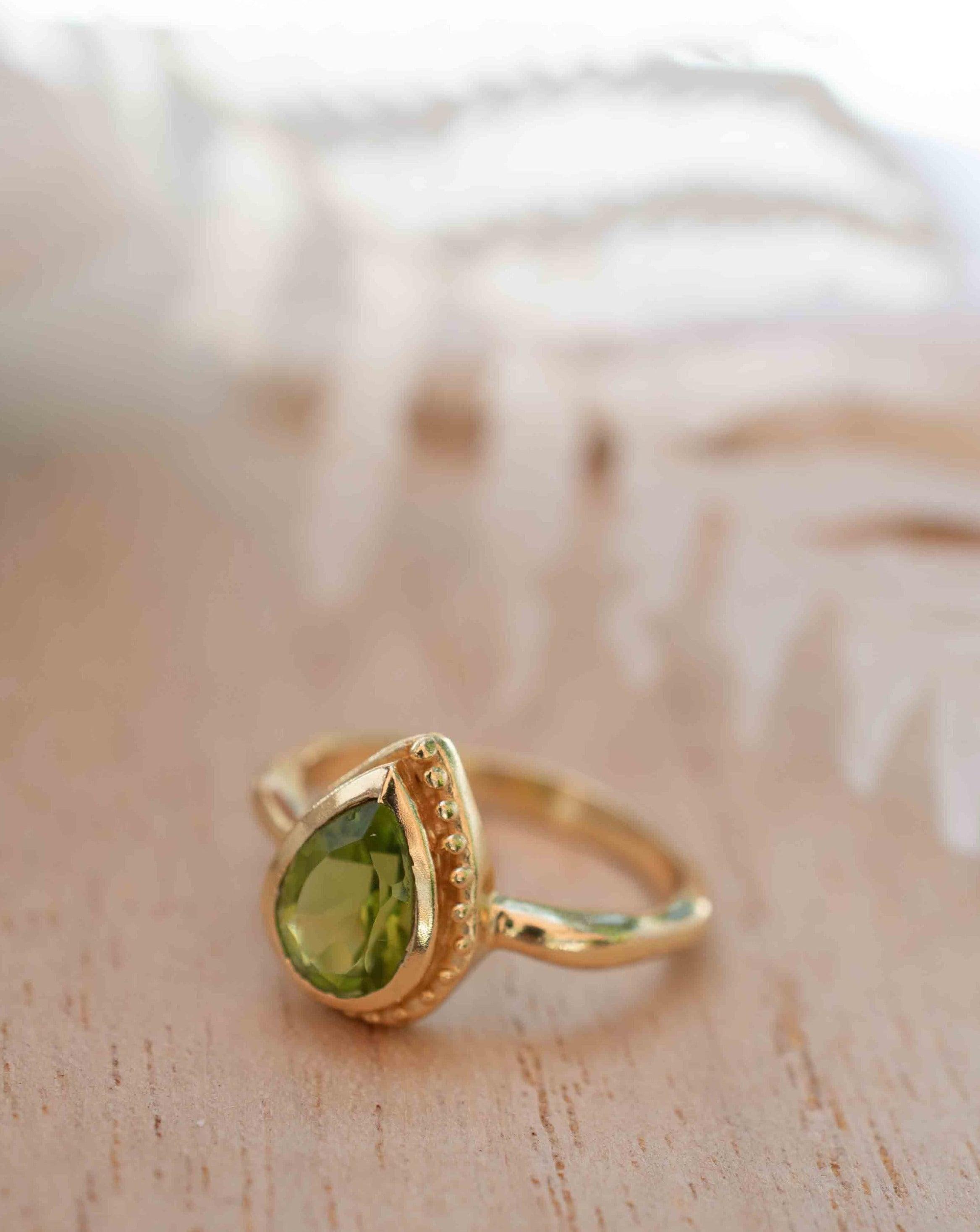Peridot Gold Ring ~ Delicate ~ 18k Gold Plated ~ Handmade ~ Gemstone~Statement ~Everyday~ Hippie~Bohemian~Stackable MR312