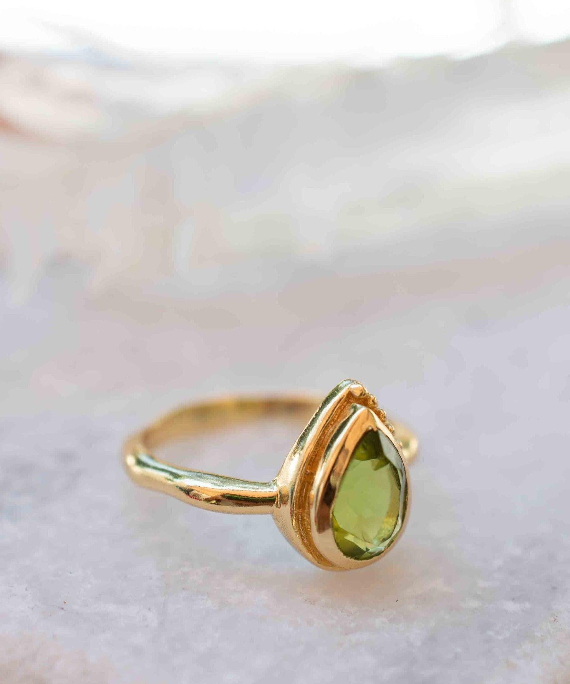 Peridot Gold Ring ~ Delicate ~ 18k Gold Plated ~ Handmade ~ Gemstone~Statement ~Everyday~ Hippie~Bohemian~Stackable MR312
