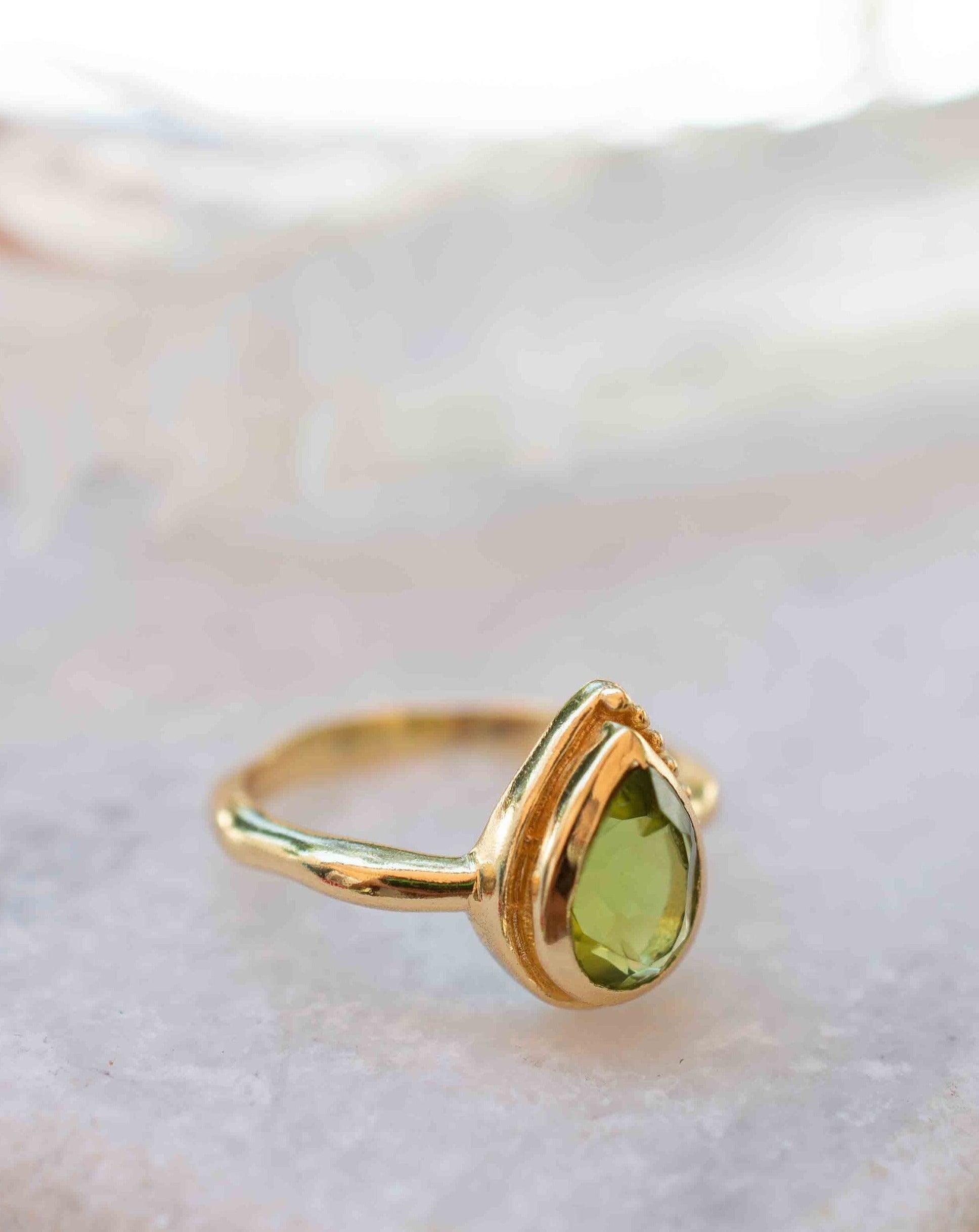 Peridot Gold Ring ~ Delicate ~ 18k Gold Plated ~ Handmade ~ Gemstone~Statement ~Everyday~ Hippie~Bohemian~Stackable MR312