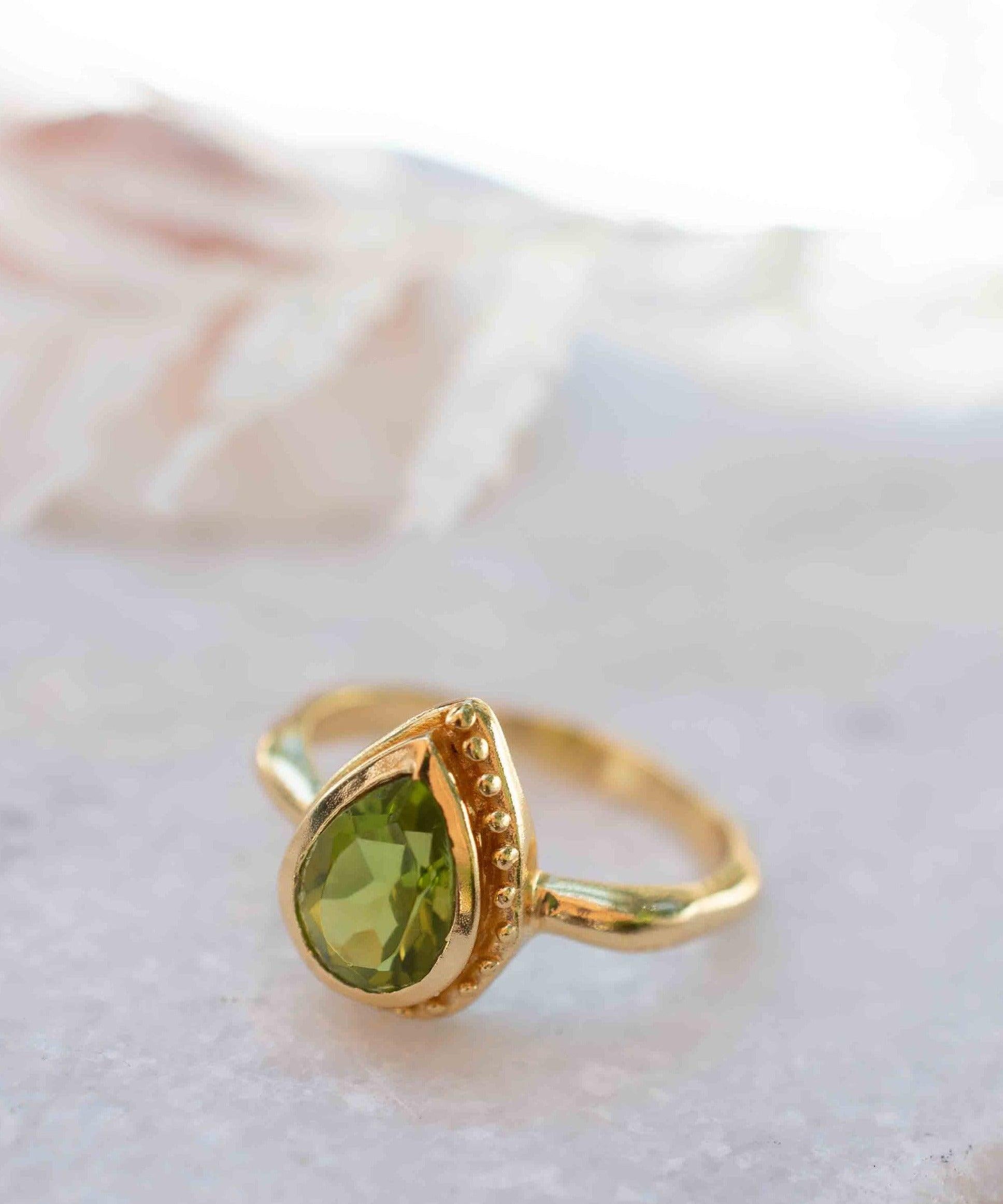 Peridot Gold Ring ~ Delicate ~ 18k Gold Plated ~ Handmade ~ Gemstone~Statement ~Everyday~ Hippie~Bohemian~Stackable MR312