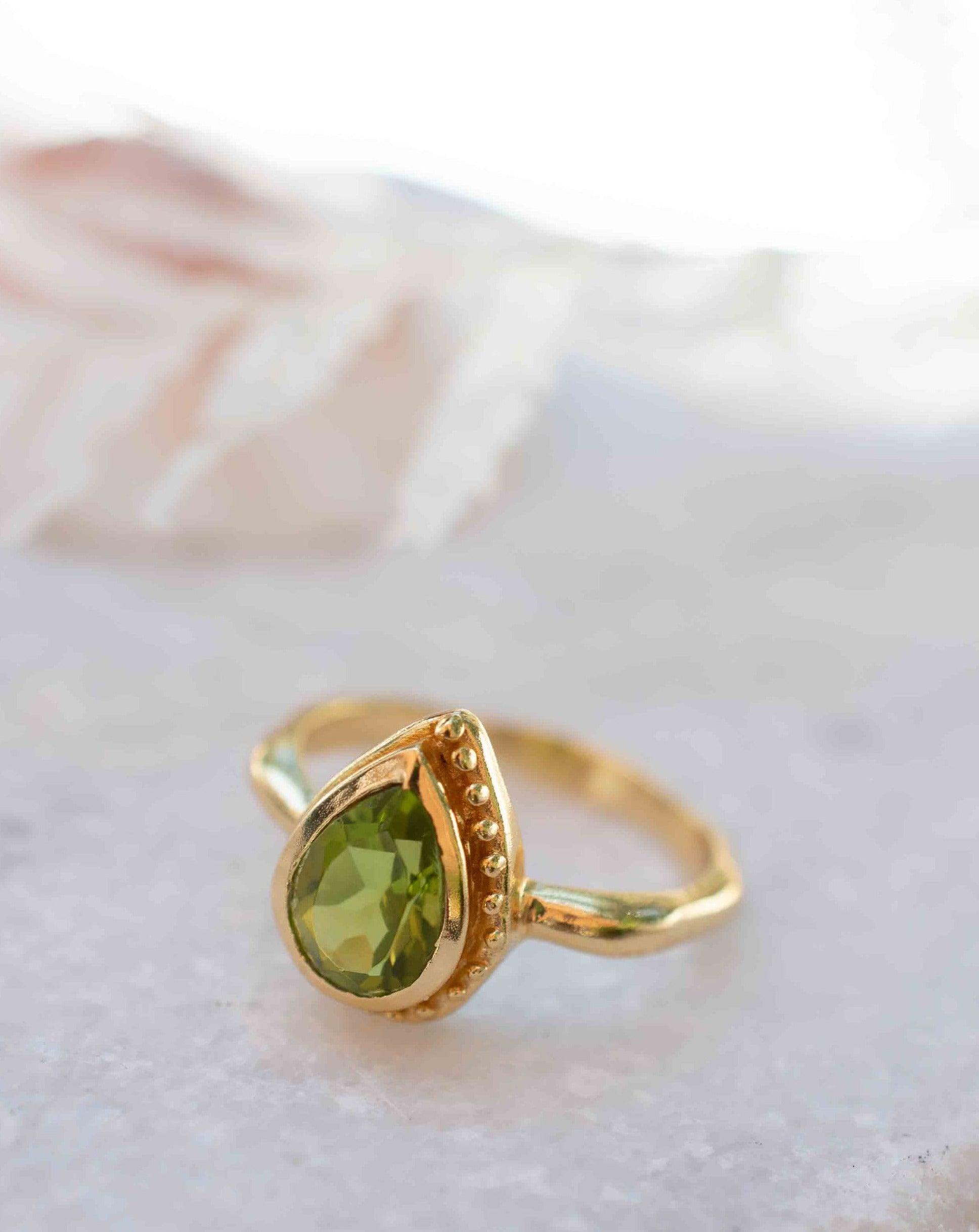 Peridot Gold Ring ~ Delicate ~ 18k Gold Plated ~ Handmade ~ Gemstone~Statement ~Everyday~ Hippie~Bohemian~Stackable MR312