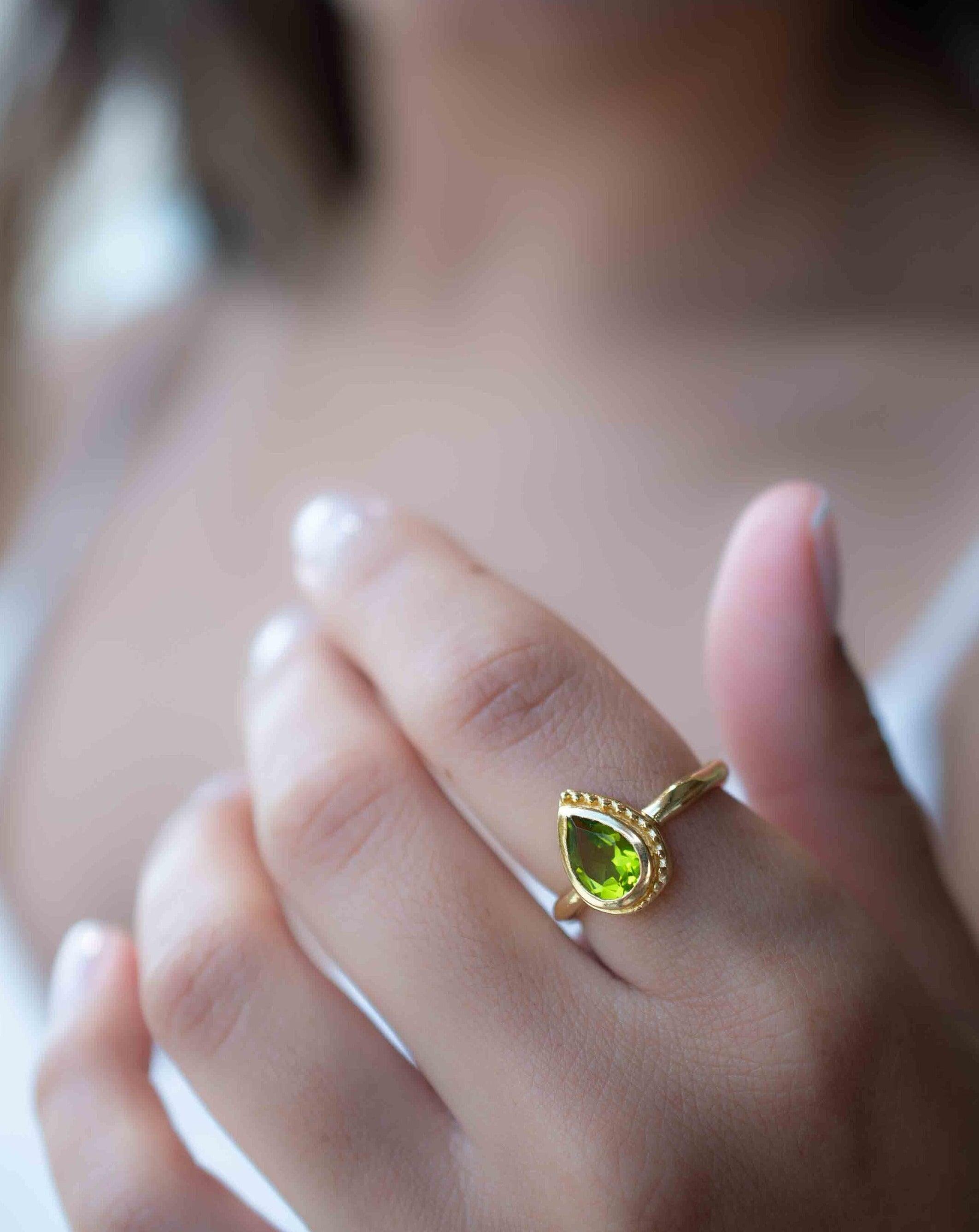 Peridot Gold Ring ~ Delicate ~ 18k Gold Plated ~ Handmade ~ Gemstone~Statement ~Everyday~ Hippie~Bohemian~Stackable MR312