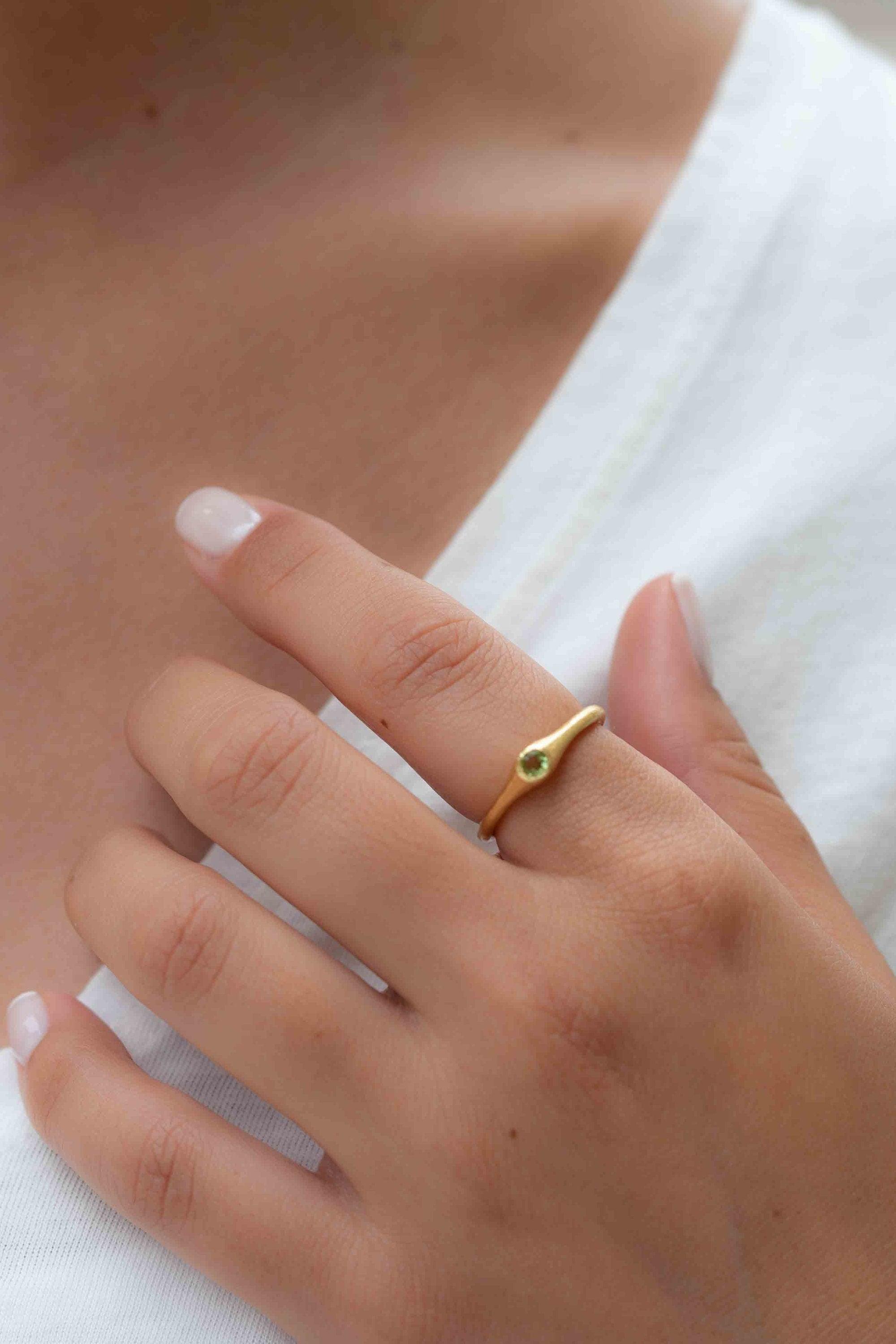 Peridot Gold Ring ~ Delicate ~ 18k Gold Plated ~ Handmade ~ Gemstone~Statement ~Everyday~ Hippie~Bohemian~Stackable MR330