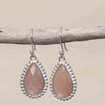 Pink Moonstone Earrings ~ Sterling Silver 925 ~ June Birthstone ~ Gemstone ~ Dangle ~ Handmade ~ Jewelry ~ Tear Drop ~ Maresia ~ Boho ~ME193
