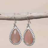 Pink Moonstone Earrings ~ Sterling Silver 925 ~ June Birthstone ~ Gemstone ~ Dangle ~ Handmade ~ Jewelry ~ Tear Drop ~ Maresia ~ Boho ~ME193
