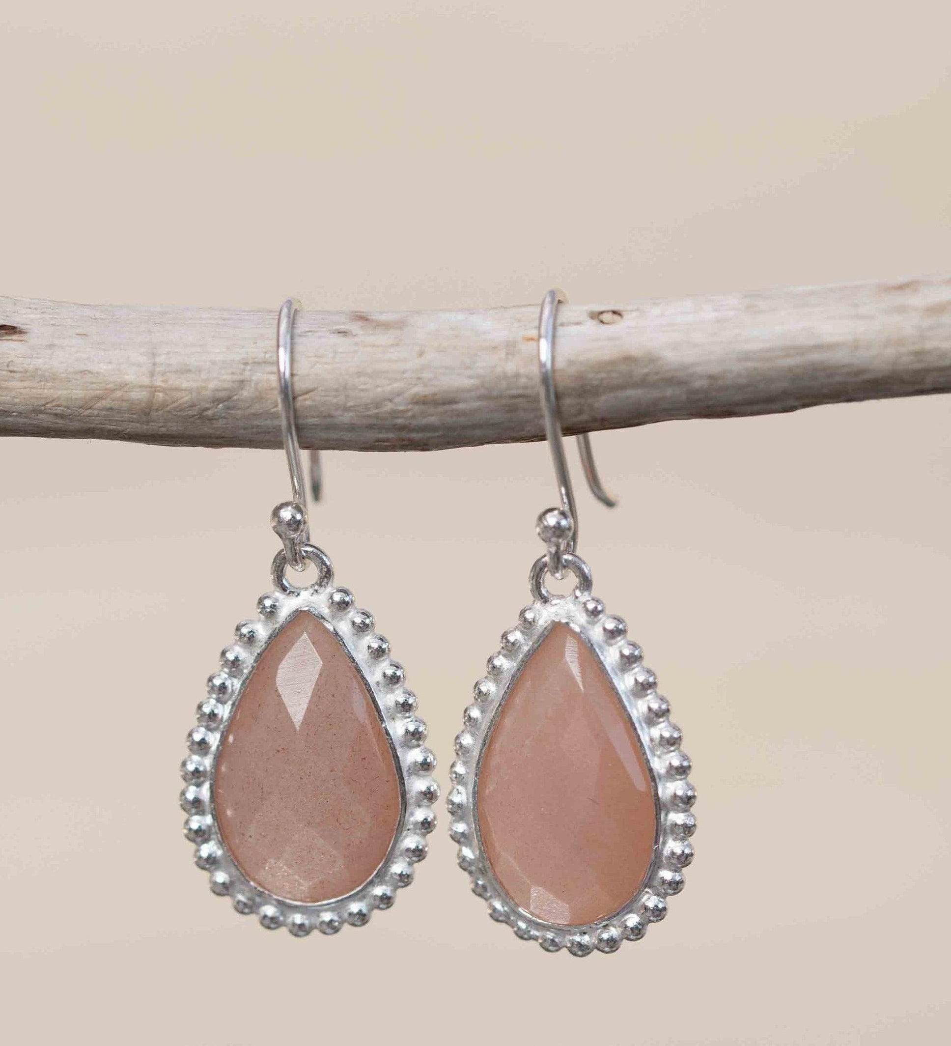 Pink Moonstone Earrings ~ Sterling Silver 925 ~ June Birthstone ~ Gemstone ~ Dangle ~ Handmade ~ Jewelry ~ Tear Drop ~ Maresia ~ Boho ~ME193