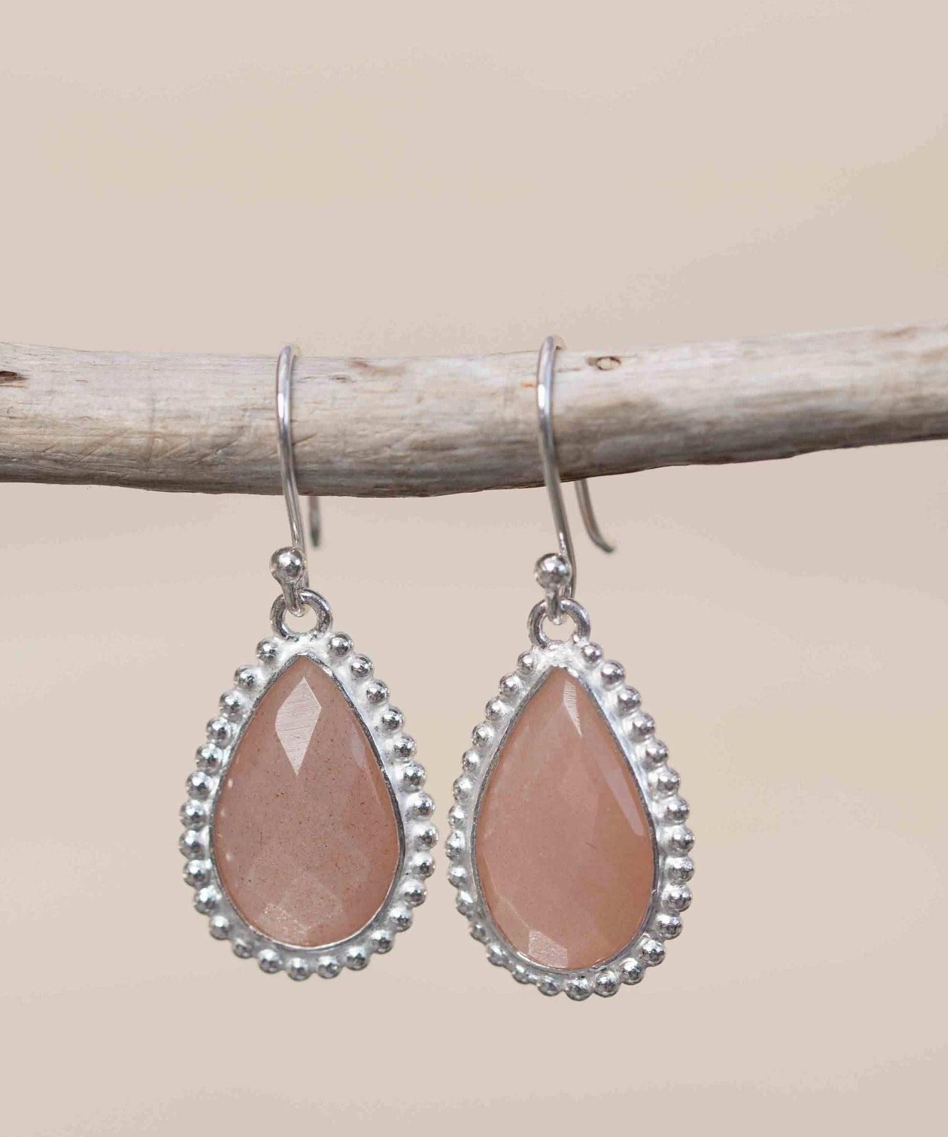 Pink Moonstone Earrings ~ Sterling Silver 925 ~ June Birthstone ~ Gemstone ~ Dangle ~ Handmade ~ Jewelry ~ Tear Drop ~ Maresia ~ Boho ~ME193