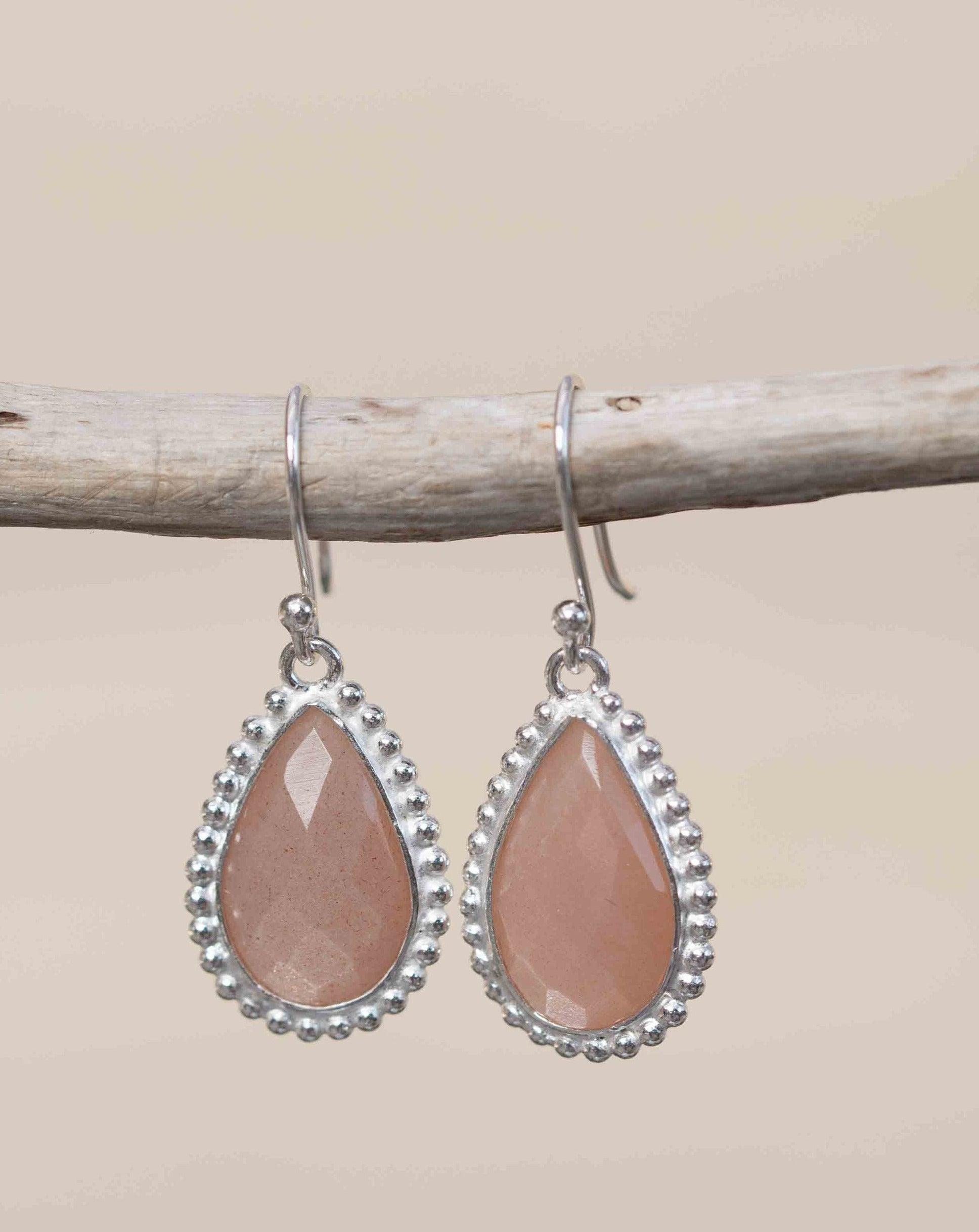 Pink Moonstone Earrings ~ Sterling Silver 925 ~ June Birthstone ~ Gemstone ~ Dangle ~ Handmade ~ Jewelry ~ Tear Drop ~ Maresia ~ Boho ~ME193