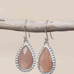 Pink Moonstone Earrings ~ Sterling Silver 925 ~ June Birthstone ~ Gemstone ~ Dangle ~ Handmade ~ Jewelry ~ Tear Drop ~ Maresia ~ Boho ~ME193