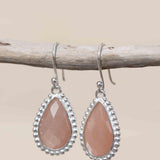 Pink Moonstone Earrings ~ Sterling Silver 925 ~ June Birthstone ~ Gemstone ~ Dangle ~ Handmade ~ Jewelry ~ Tear Drop ~ Maresia ~ Boho ~ME193