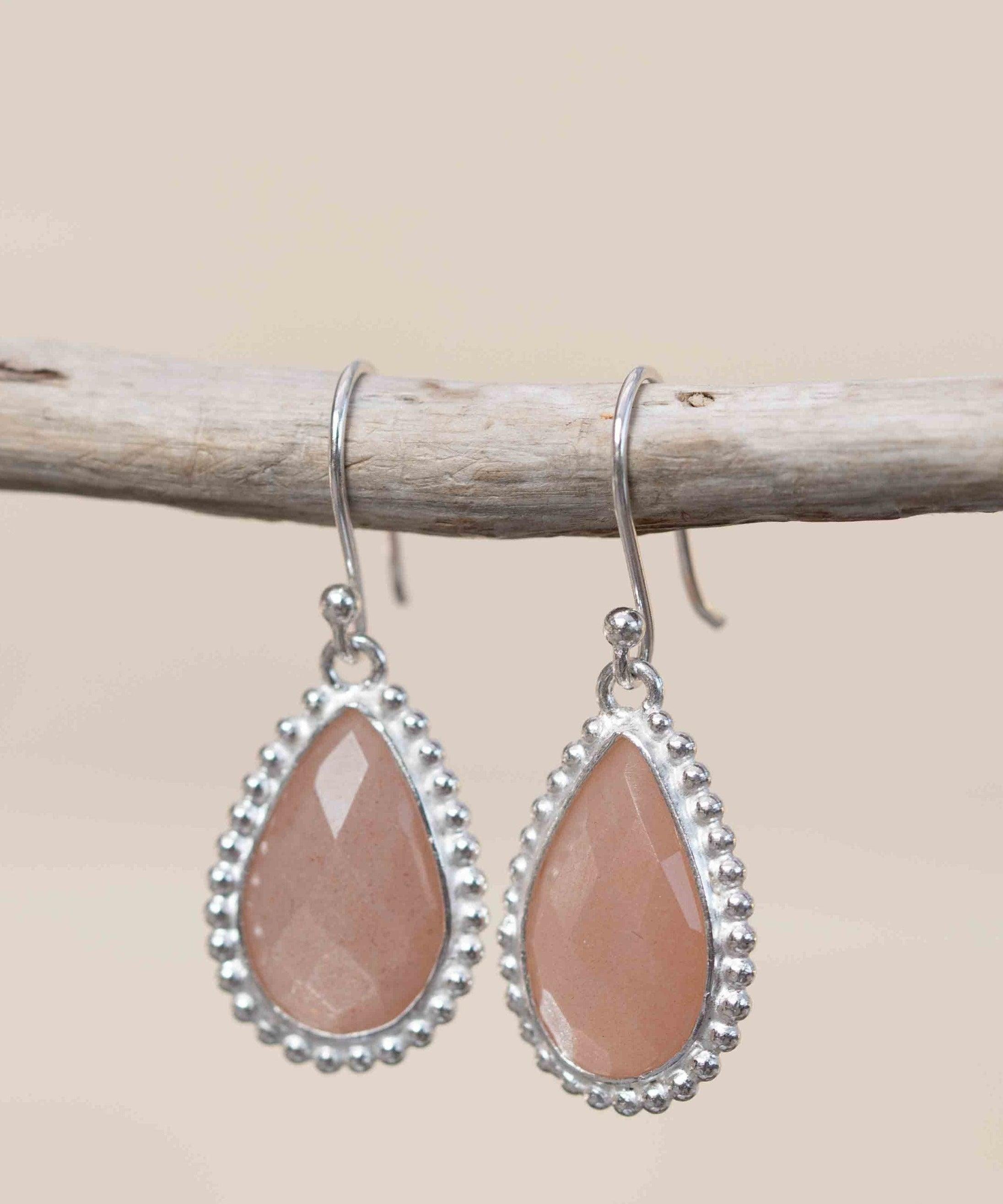Pink Moonstone Earrings ~ Sterling Silver 925 ~ June Birthstone ~ Gemstone ~ Dangle ~ Handmade ~ Jewelry ~ Tear Drop ~ Maresia ~ Boho ~ME193