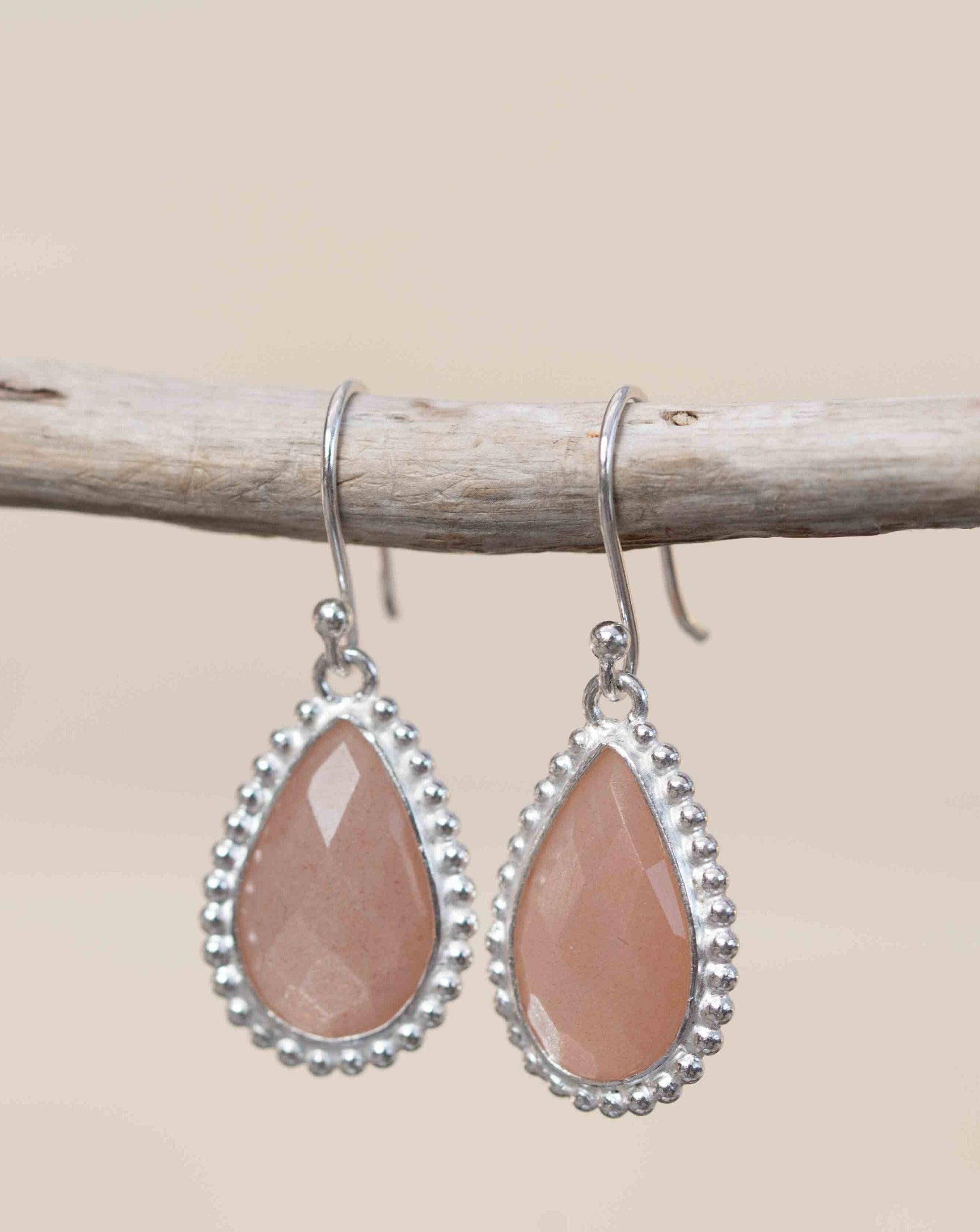 Pink Moonstone Earrings ~ Sterling Silver 925 ~ June Birthstone ~ Gemstone ~ Dangle ~ Handmade ~ Jewelry ~ Tear Drop ~ Maresia ~ Boho ~ME193