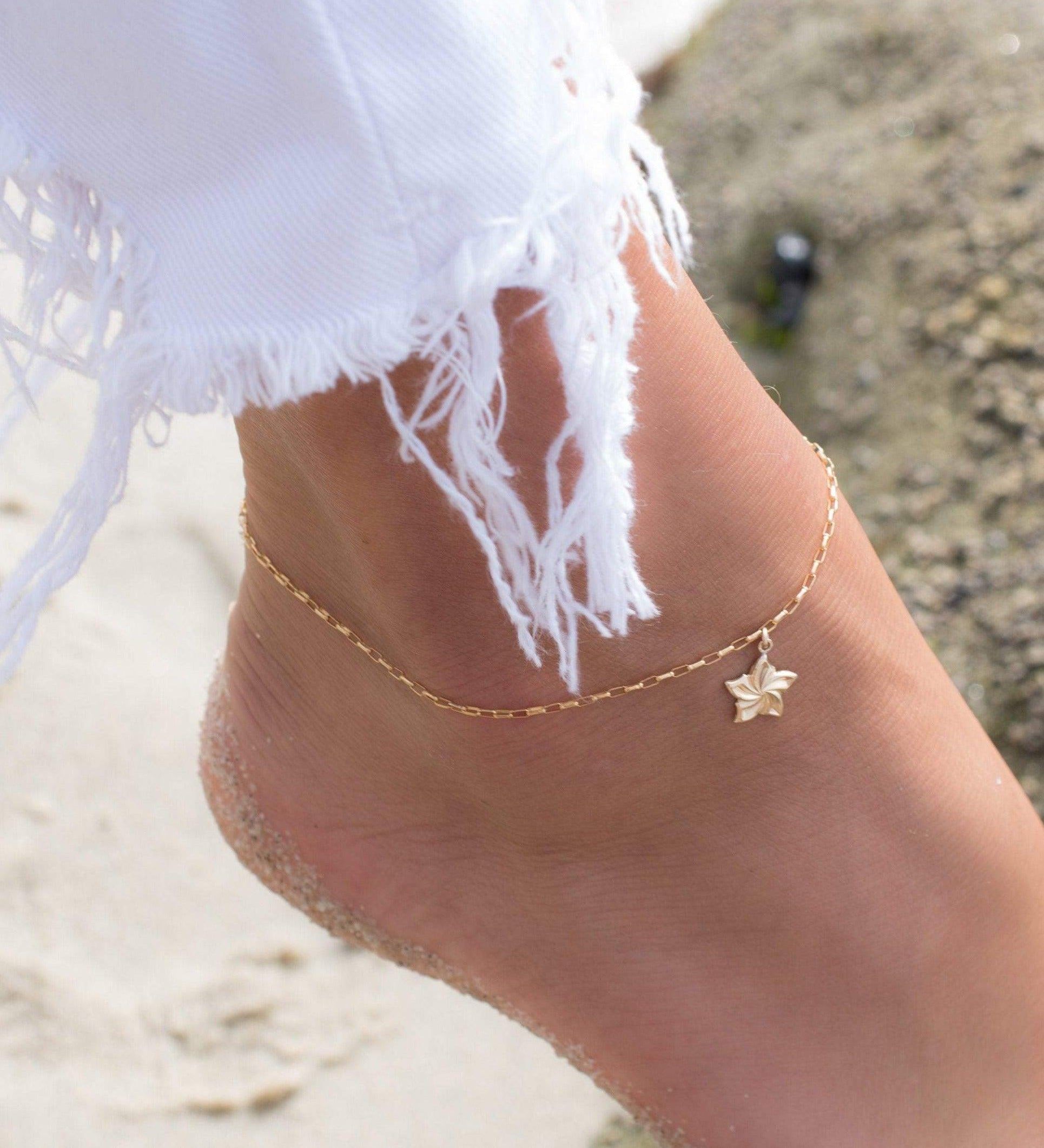 Plumeria Flower Anklet Bracelet ~ Gold Filled ~ MA004 - Maresia Jewelry