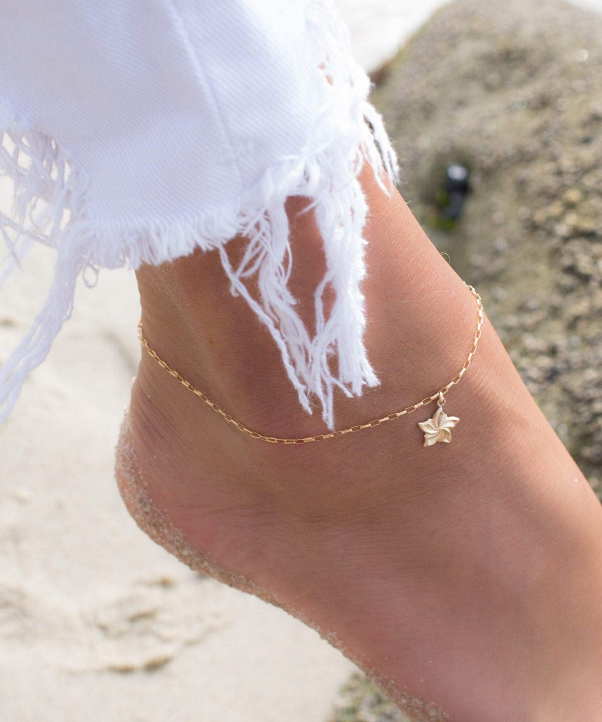 Plumeria Flower Anklet Bracelet ~ Gold Filled ~ MA004 - Maresia Jewelry