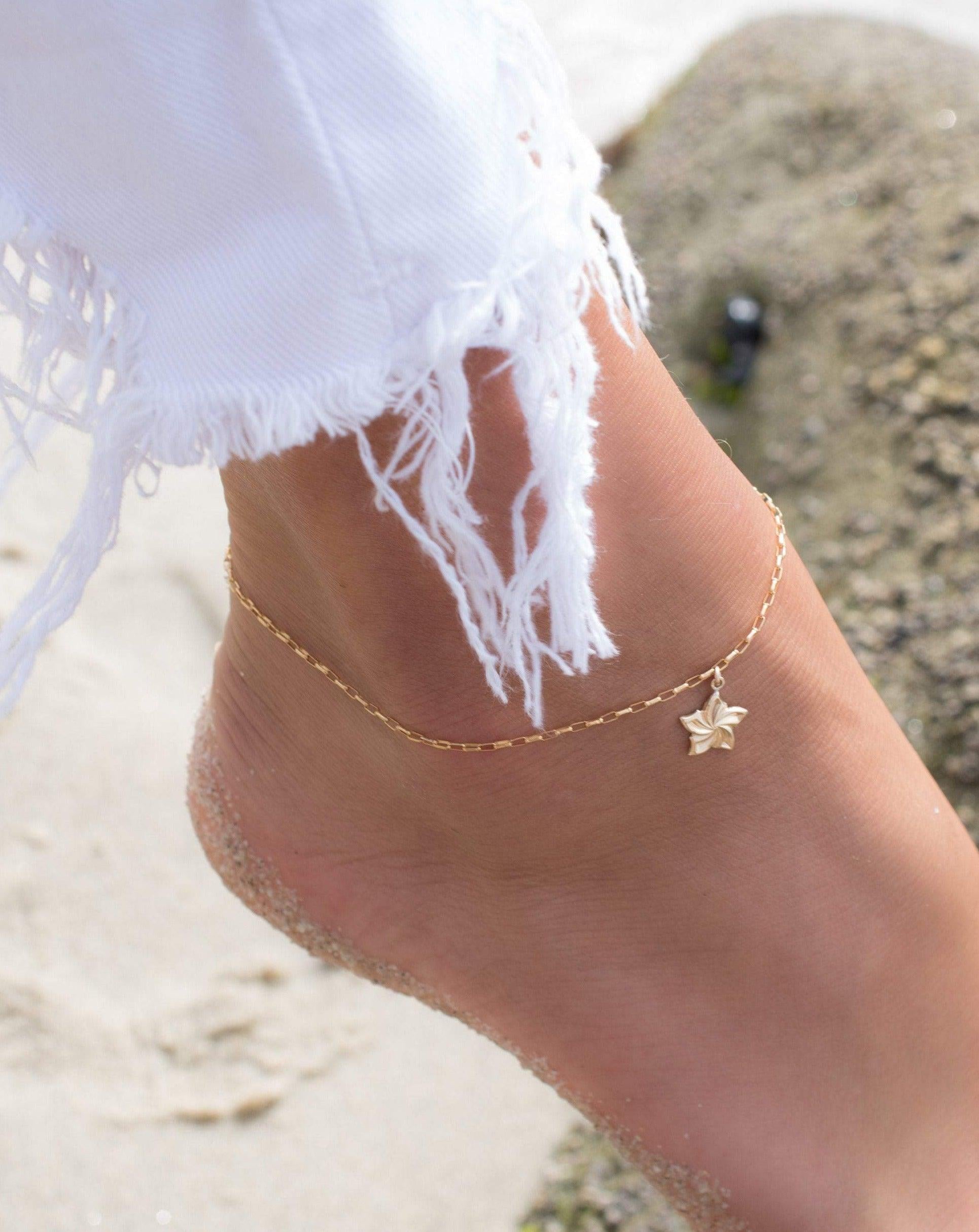 Plumeria Flower Anklet Bracelet ~ Gold Filled ~ MA004 - Maresia Jewelry