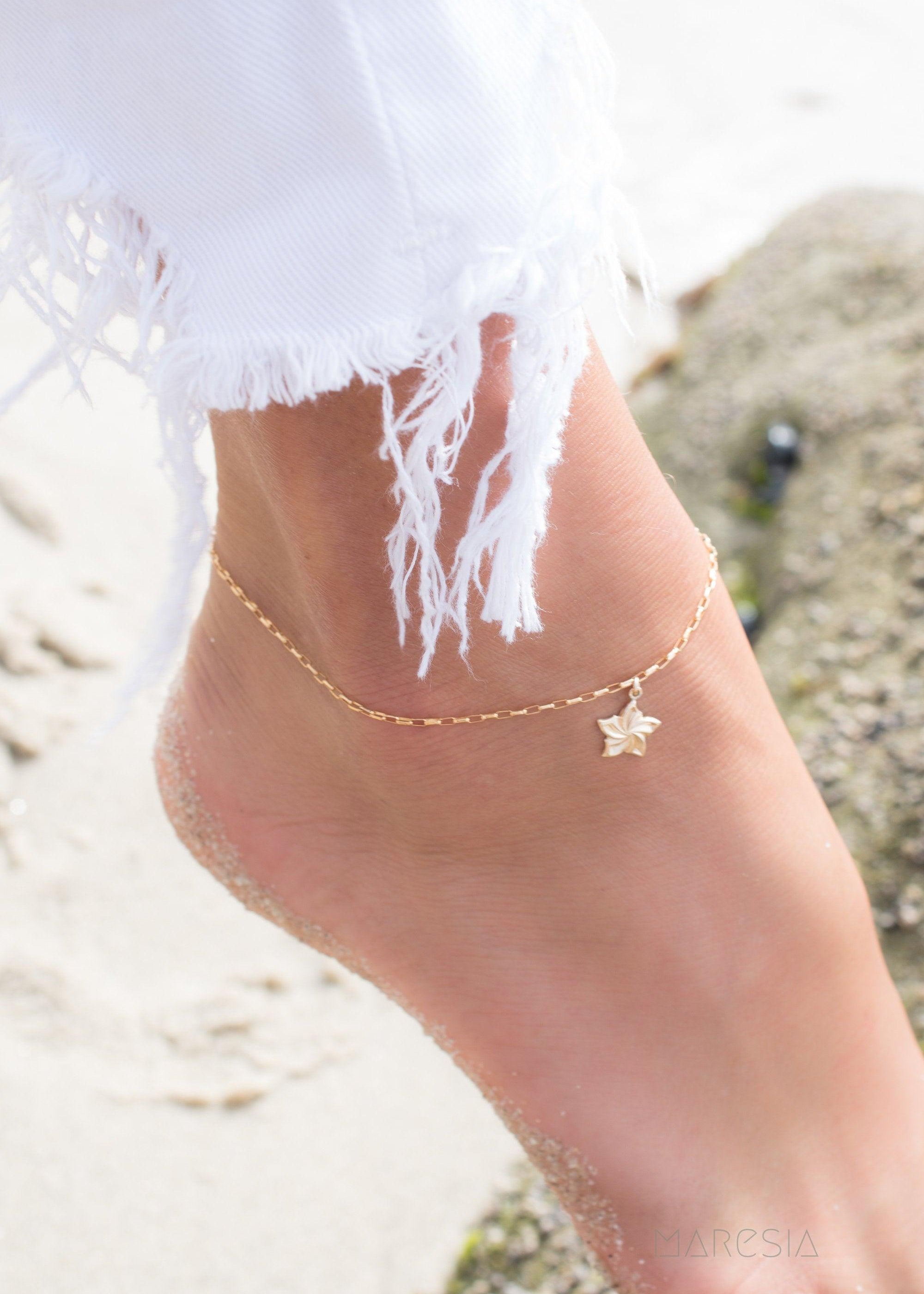 Plumeria Flower Anklet Bracelet ~ Gold Filled ~ MA004 - Maresia Jewelry