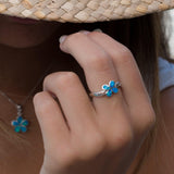 Plumeria Flower Blue Opal Ring ~Sterling Silver 925~ SMR045 - Maresia Jewelry