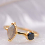 Rainbow Labradorite & Black Onyx Ring~ 18k Gold Plated~  MR157 - Maresia Jewelry