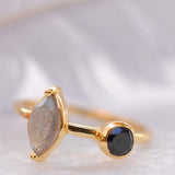 Rainbow Labradorite & Black Onyx Ring~ 18k Gold Plated~  MR157 - Maresia Jewelry