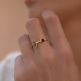 Rainbow Labradorite & Black Onyx Ring~ 18k Gold Plated~  MR157 - Maresia Jewelry