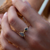 Rainbow Labradorite & Black Onyx Ring~ 18k Gold Plated~  MR157 - Maresia Jewelry