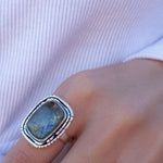Rainbow Labradorite Rectangular Ring ~ Sterling Silver 925 ~ MR179 - Maresia Jewelry