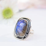 Rainbow Labradorite Rectangular Ring ~ Sterling Silver 925 ~ MR179 - Maresia Jewelry