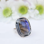 Rainbow Labradorite Rectangular Ring ~ Sterling Silver 925 ~ MR179 - Maresia Jewelry