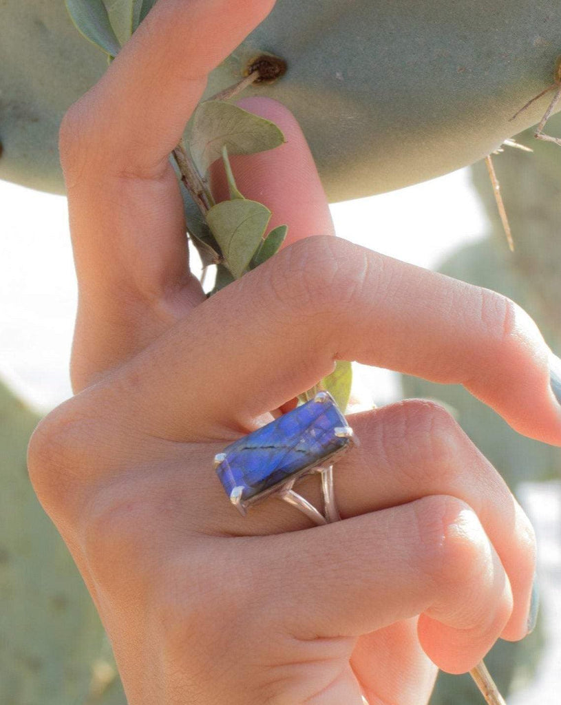 Rainbow Labradorite Rectangular Ring ~Sterling Silver 925 ~ MR084 - Maresia Jewelry