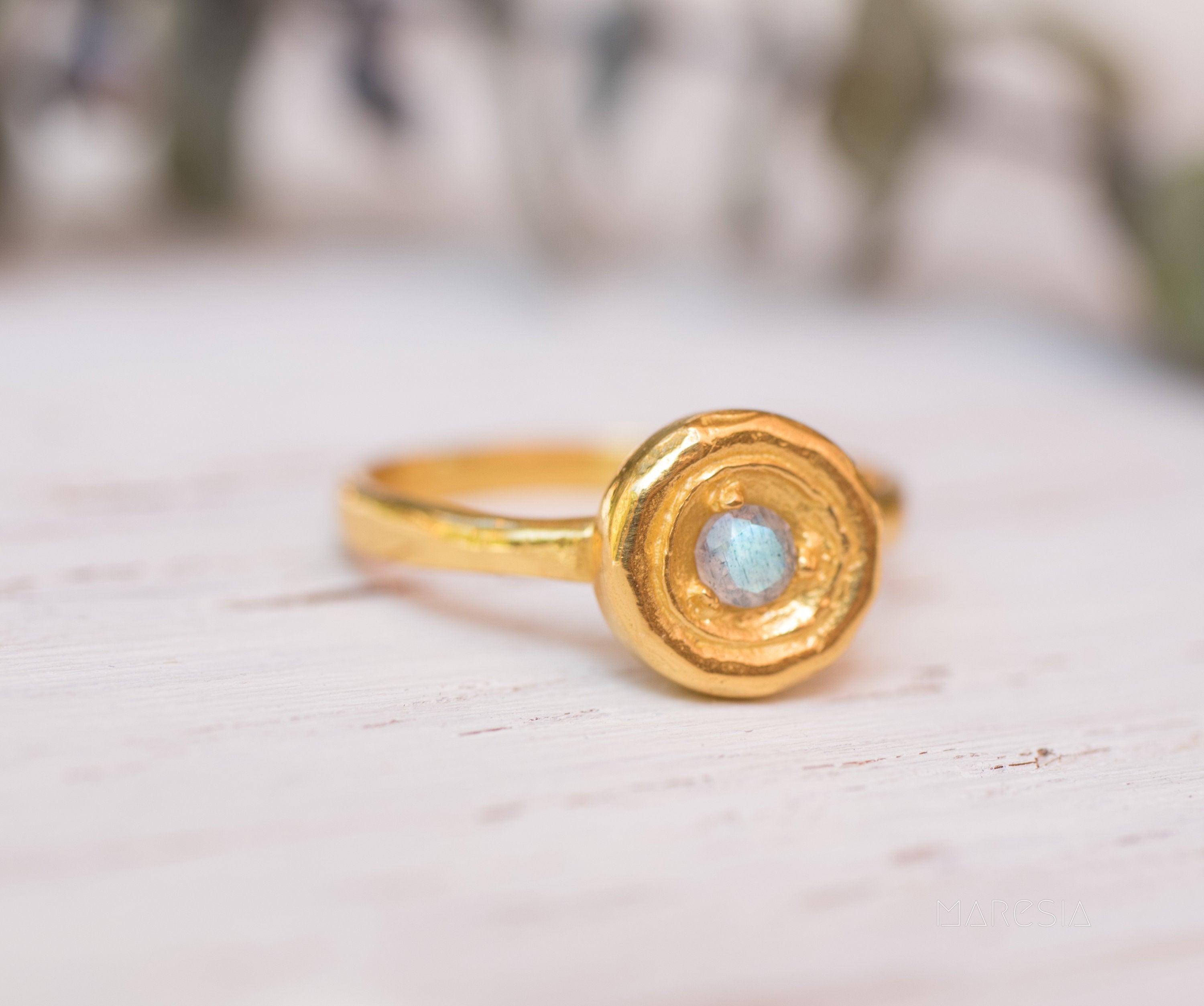 Rainbow Labradorite Ring ~  14k Gold Plated over Sterling Silver -MR123A - Maresia Jewelry