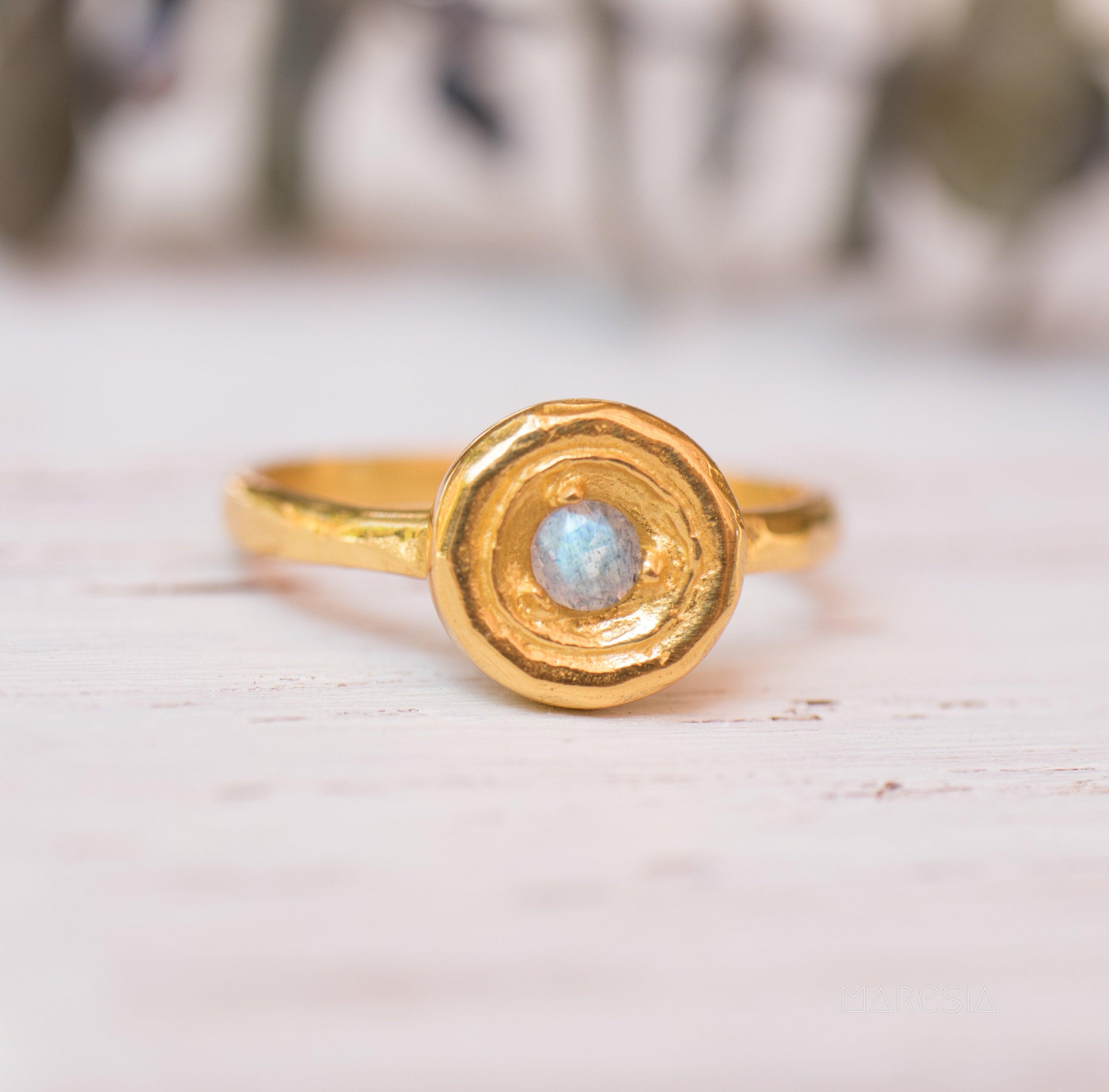 Rainbow Labradorite Ring ~  14k Gold Plated over Sterling Silver -MR123A - Maresia Jewelry