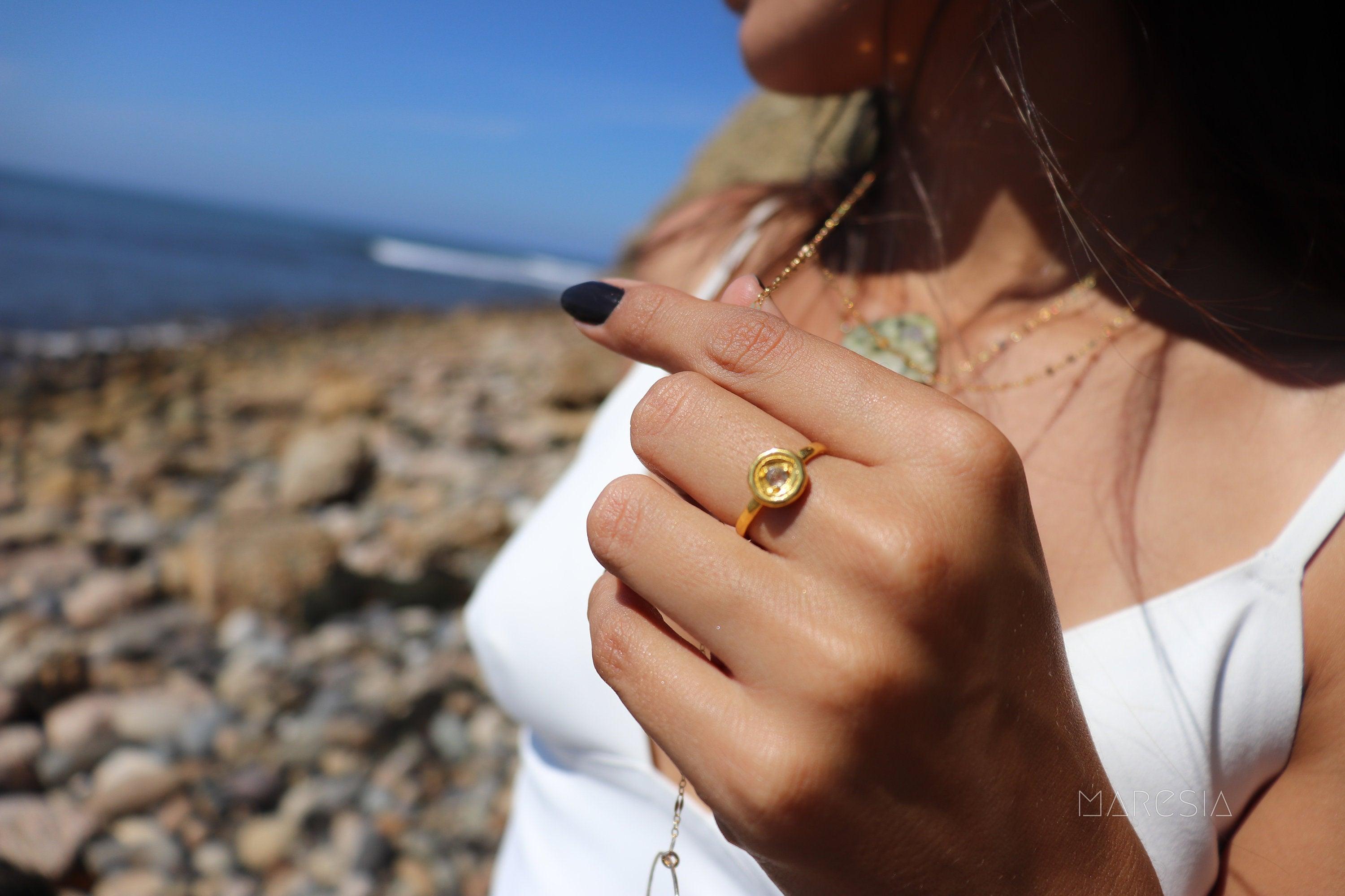 Rainbow Labradorite Ring ~  14k Gold Plated over Sterling Silver -MR123A - Maresia Jewelry