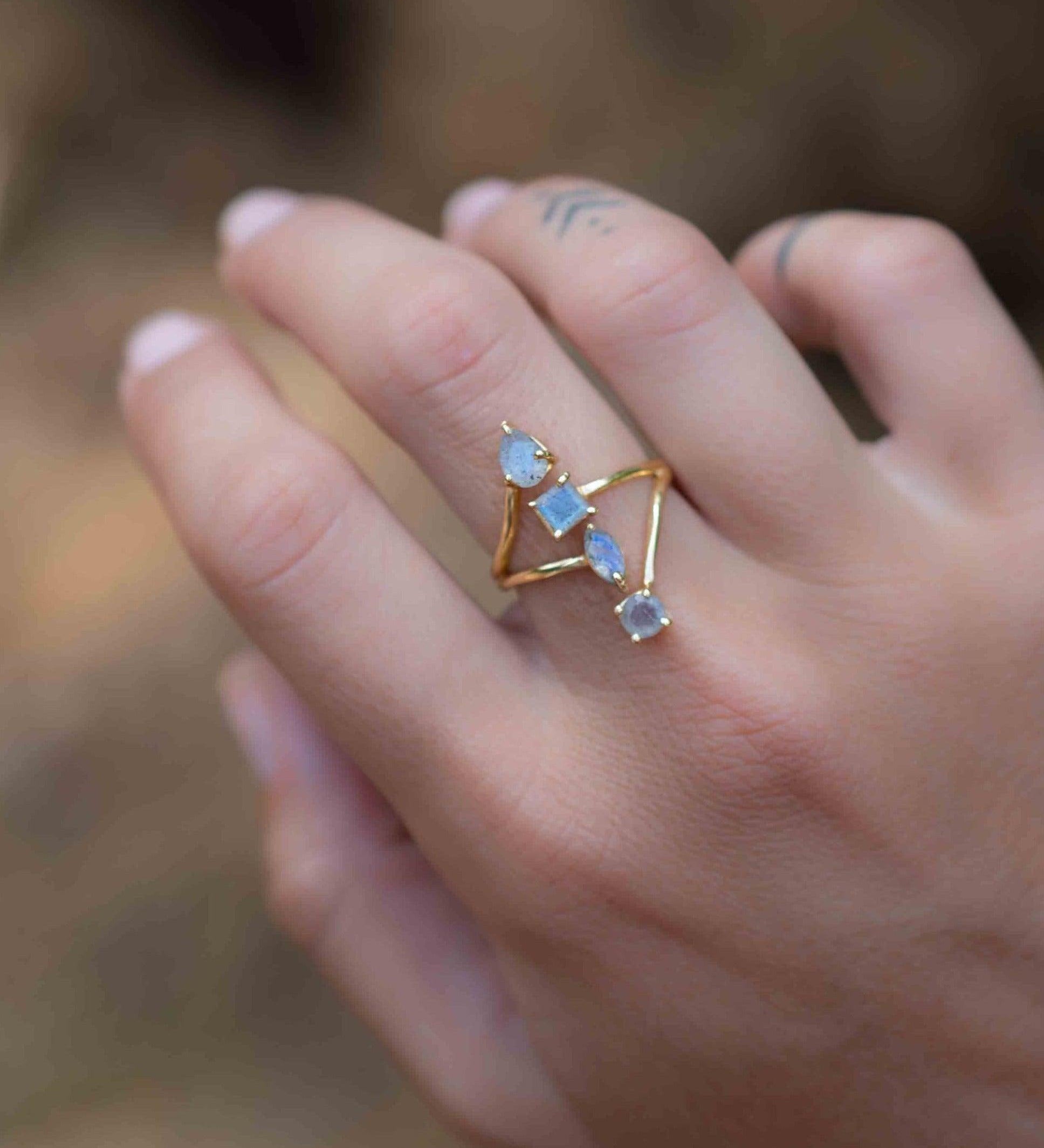 Rainbow Labradorite Ring ~natural Stone~ Gemstone ~ Natural ~ 18k Gold Plated ~ Jewelry ~ Handmade~February Birthstone - MR306
