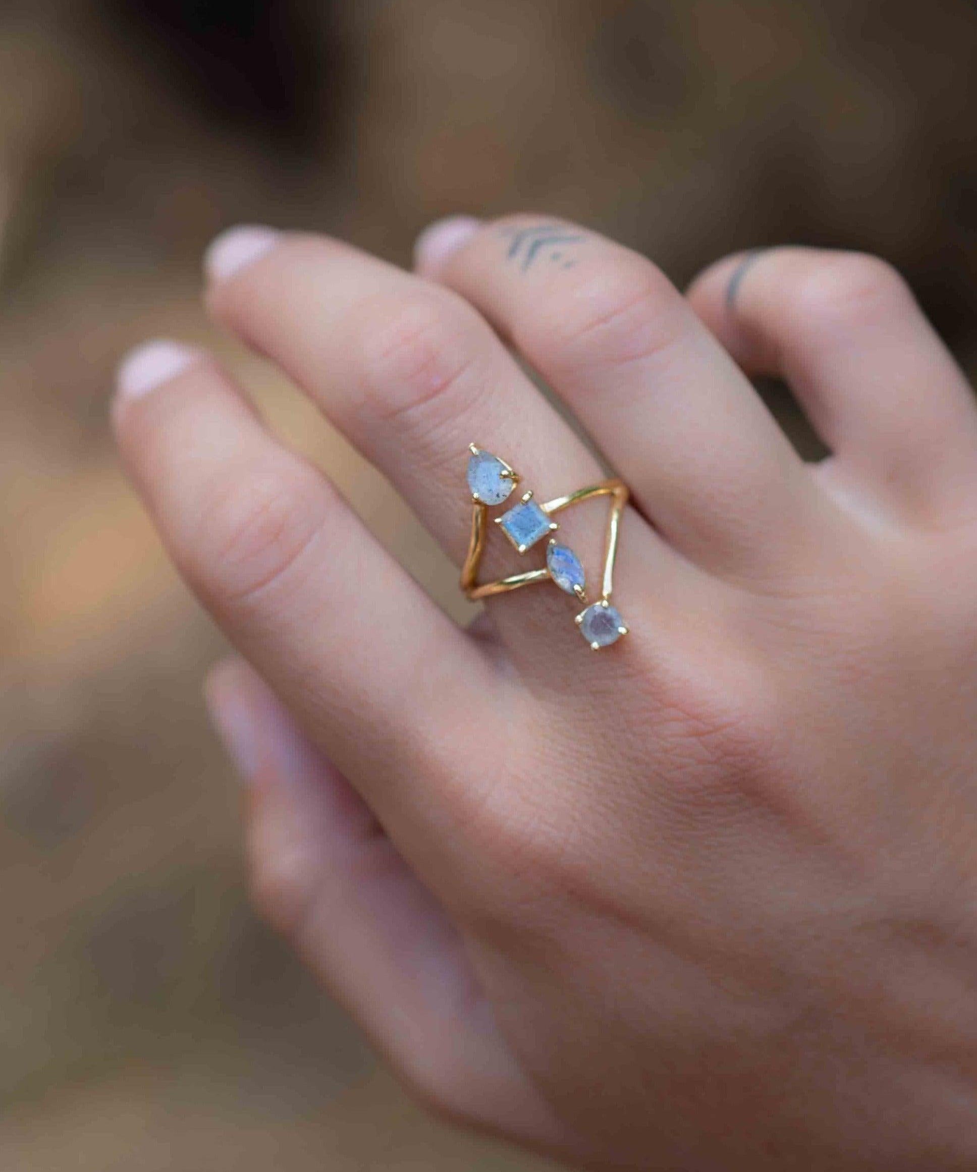 Rainbow Labradorite Ring ~natural Stone~ Gemstone ~ Natural ~ 18k Gold Plated ~ Jewelry ~ Handmade~February Birthstone - MR306