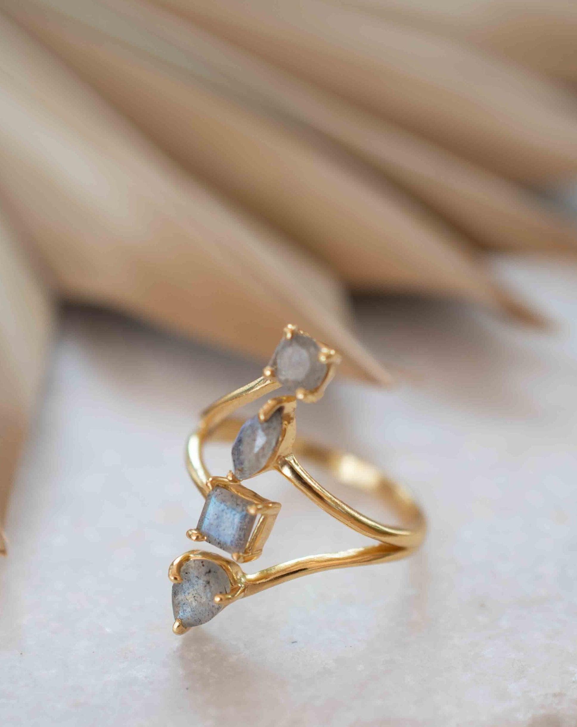 Rainbow Labradorite Ring ~natural Stone~ Gemstone ~ Natural ~ 18k Gold Plated ~ Jewelry ~ Handmade~February Birthstone - MR306