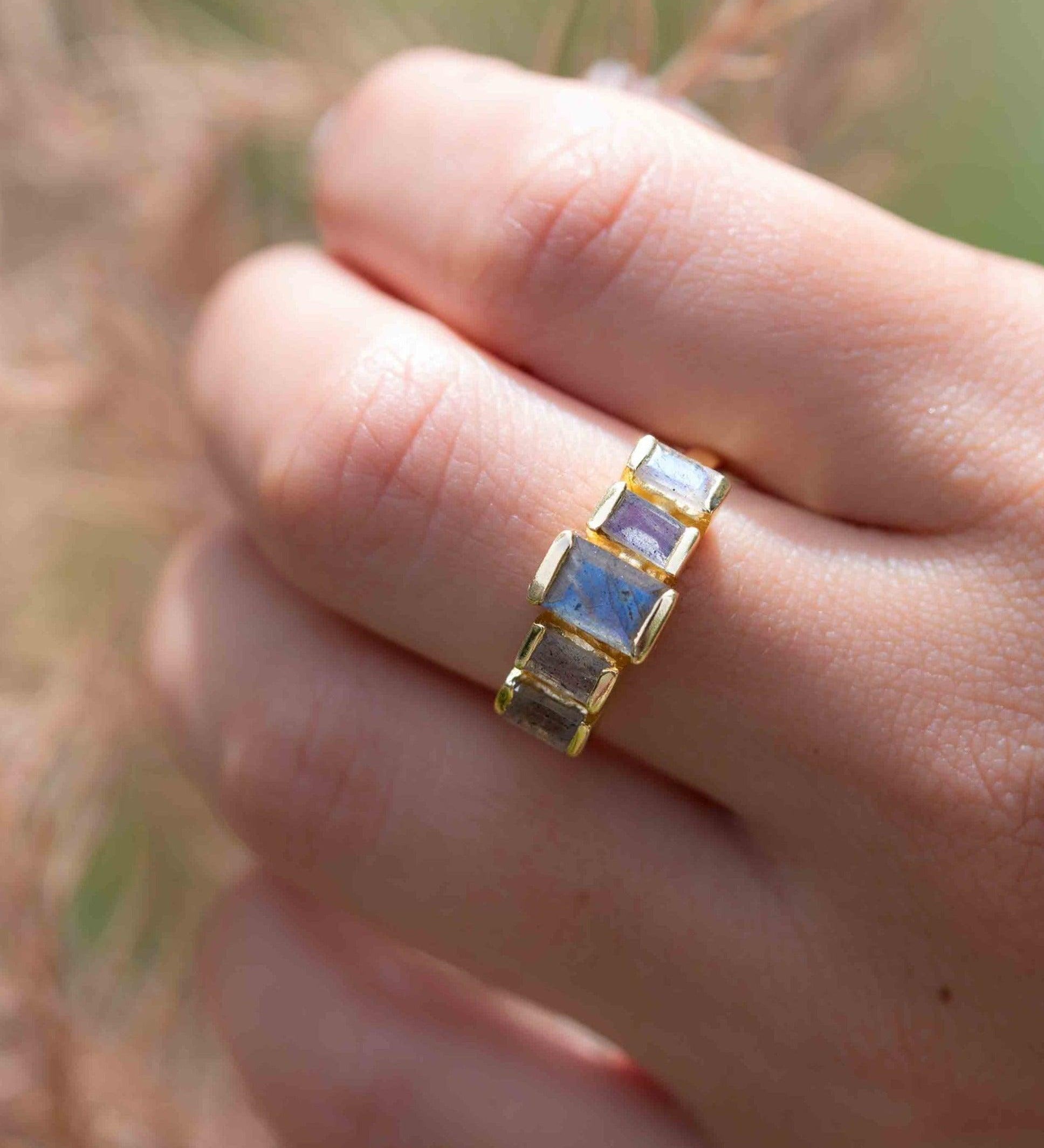 Rainbow Labradorite Ring ~ Rectangular Stone~ Gemstone ~ Natural ~ 18k Gold Plated ~ Jewelry ~ Handmade ~ February Birthstone ~ MR317