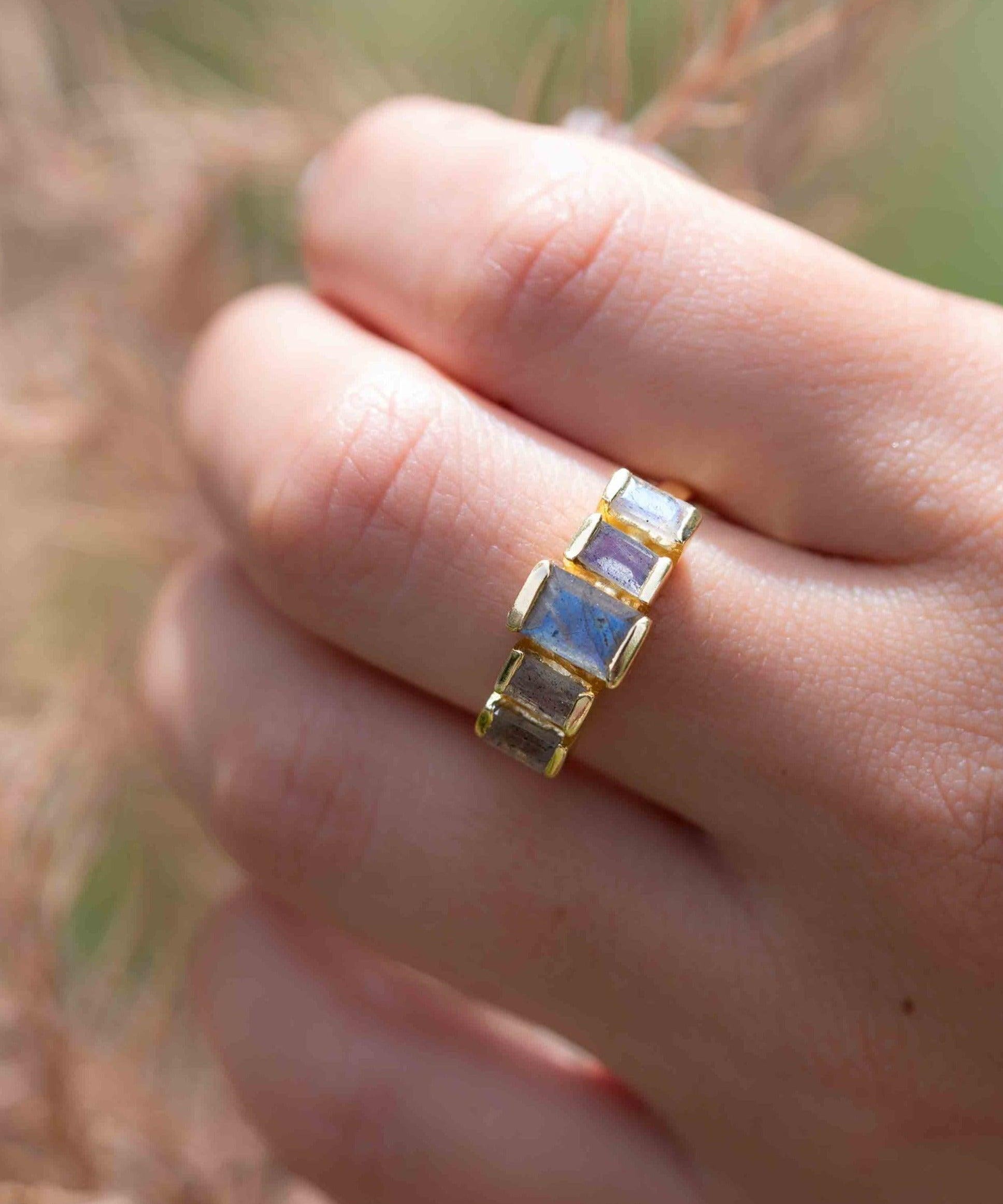 Rainbow Labradorite Ring ~ Rectangular Stone~ Gemstone ~ Natural ~ 18k Gold Plated ~ Jewelry ~ Handmade ~ February Birthstone ~ MR317