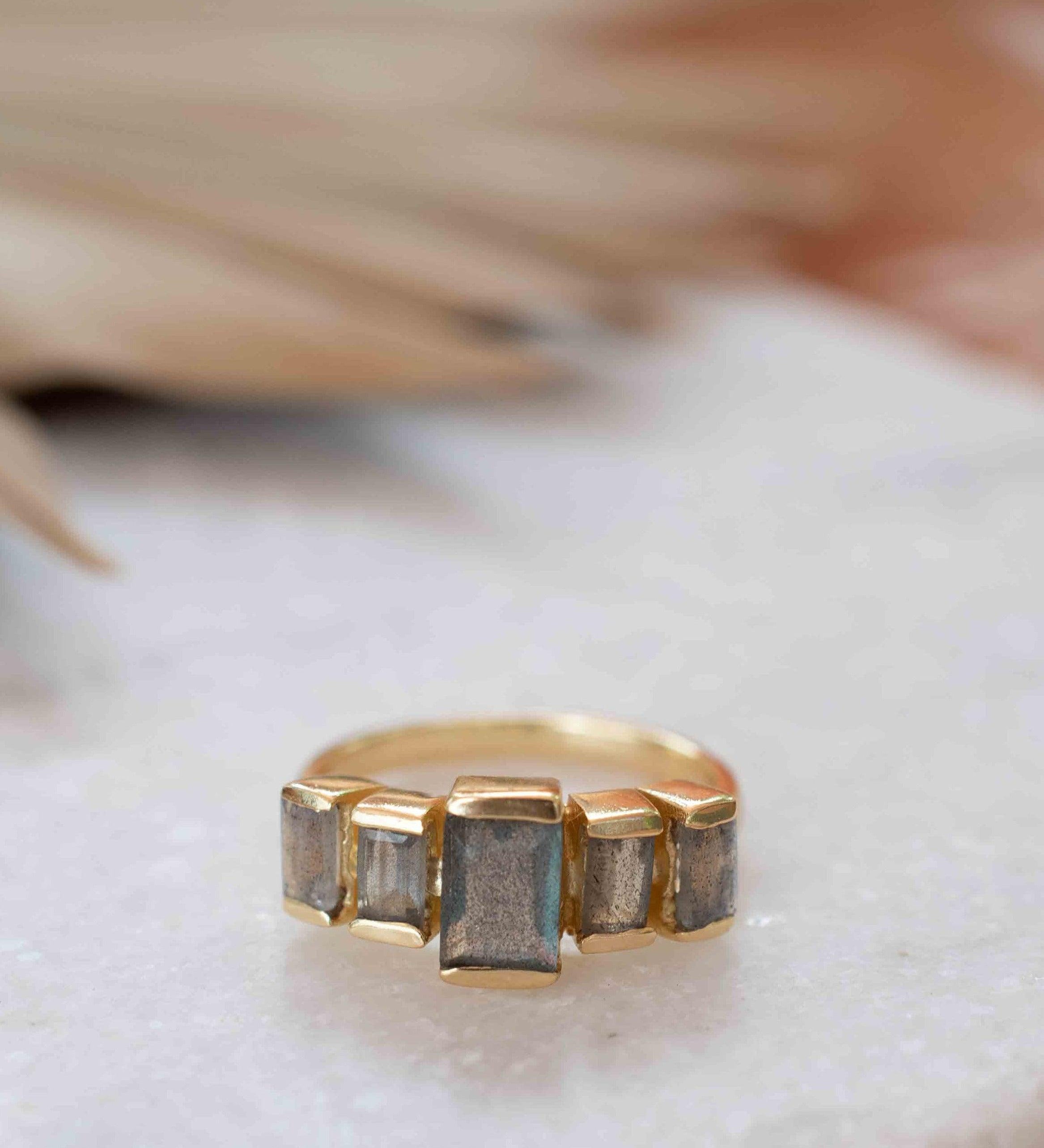 Rainbow Labradorite Ring ~ Rectangular Stone~ Gemstone ~ Natural ~ 18k Gold Plated ~ Jewelry ~ Handmade ~ February Birthstone ~ MR317