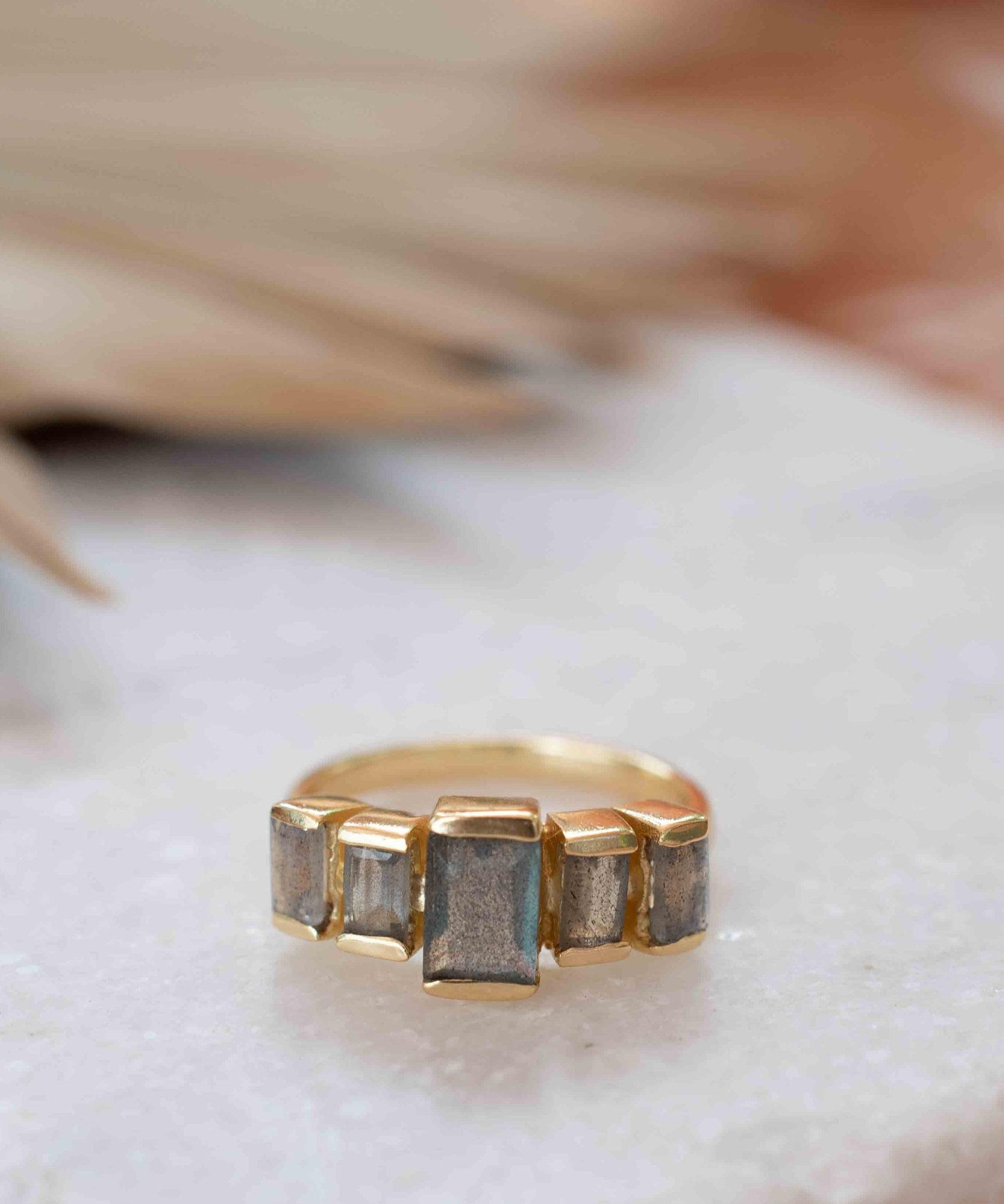 Rainbow Labradorite Ring ~ Rectangular Stone~ Gemstone ~ Natural ~ 18k Gold Plated ~ Jewelry ~ Handmade ~ February Birthstone ~ MR317