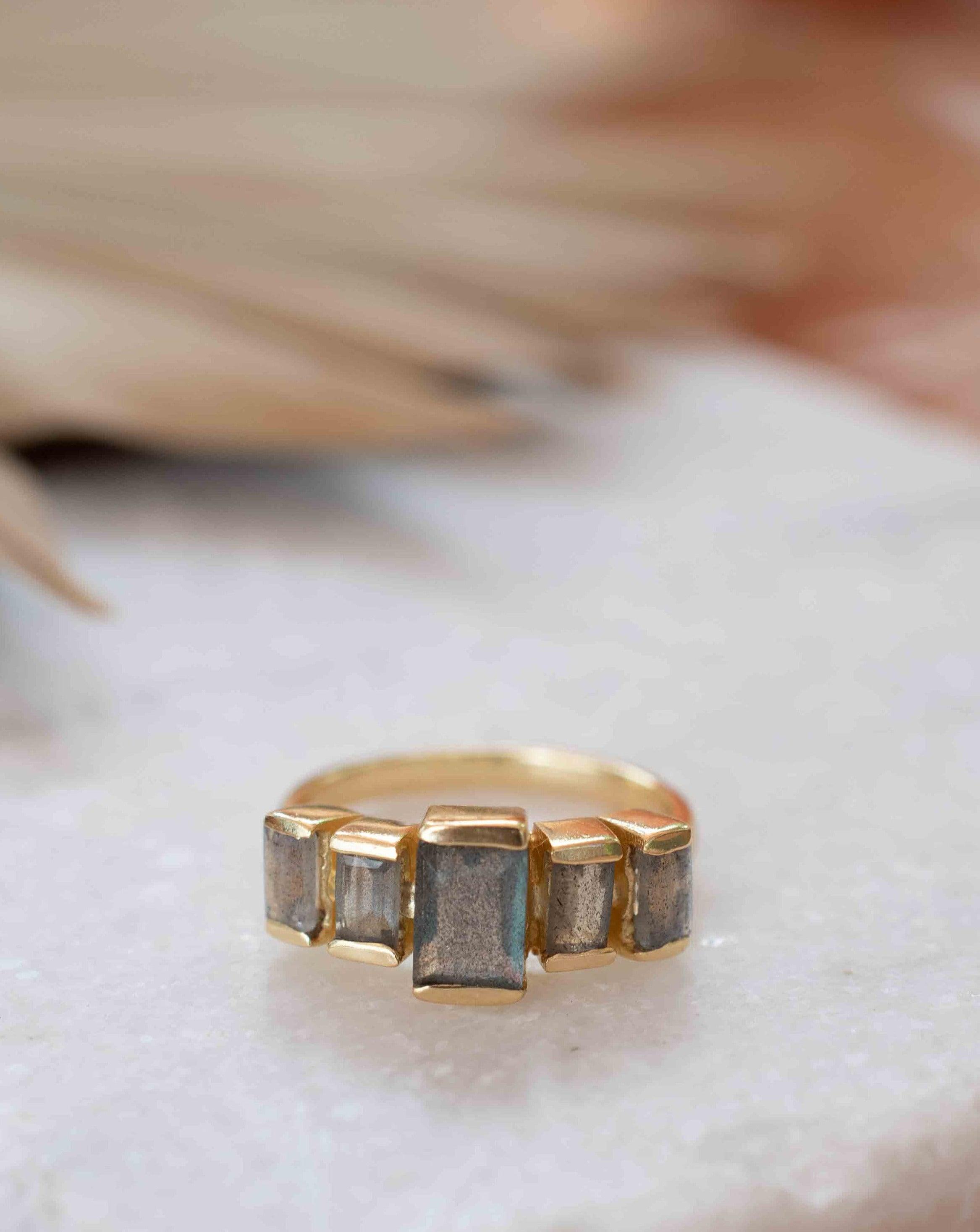 Rainbow Labradorite Ring ~ Rectangular Stone~ Gemstone ~ Natural ~ 18k Gold Plated ~ Jewelry ~ Handmade ~ February Birthstone ~ MR317
