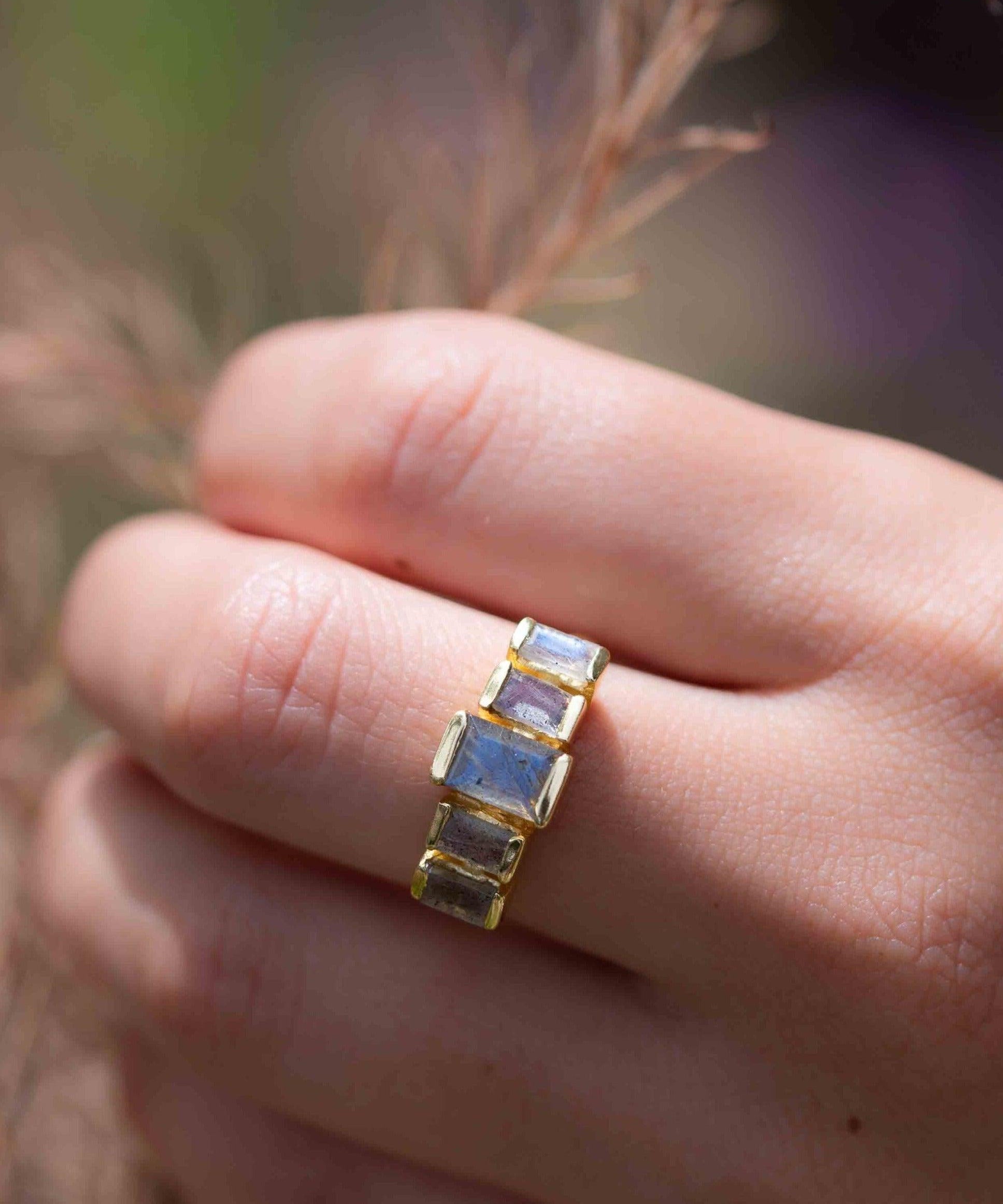 Rainbow Labradorite Ring ~ Rectangular Stone~ Gemstone ~ Natural ~ 18k Gold Plated ~ Jewelry ~ Handmade ~ February Birthstone ~ MR317