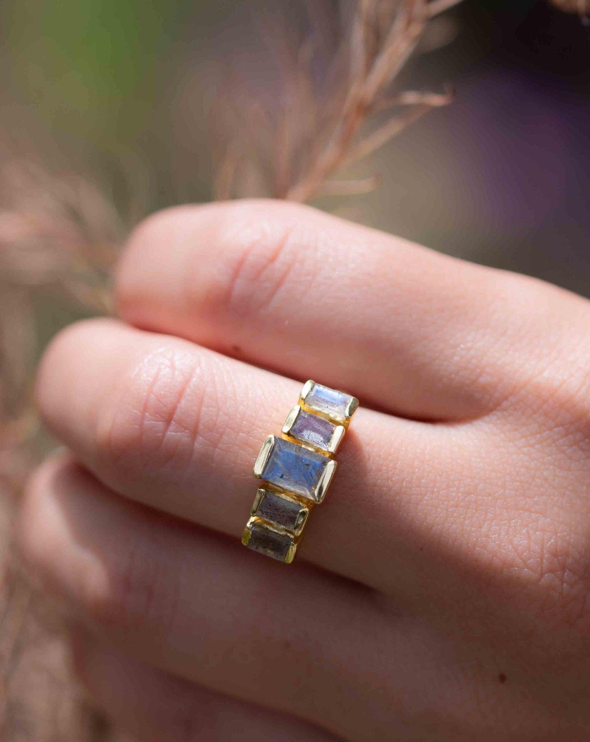 Rainbow Labradorite Ring ~ Rectangular Stone~ Gemstone ~ Natural ~ 18k Gold Plated ~ Jewelry ~ Handmade ~ February Birthstone ~ MR317