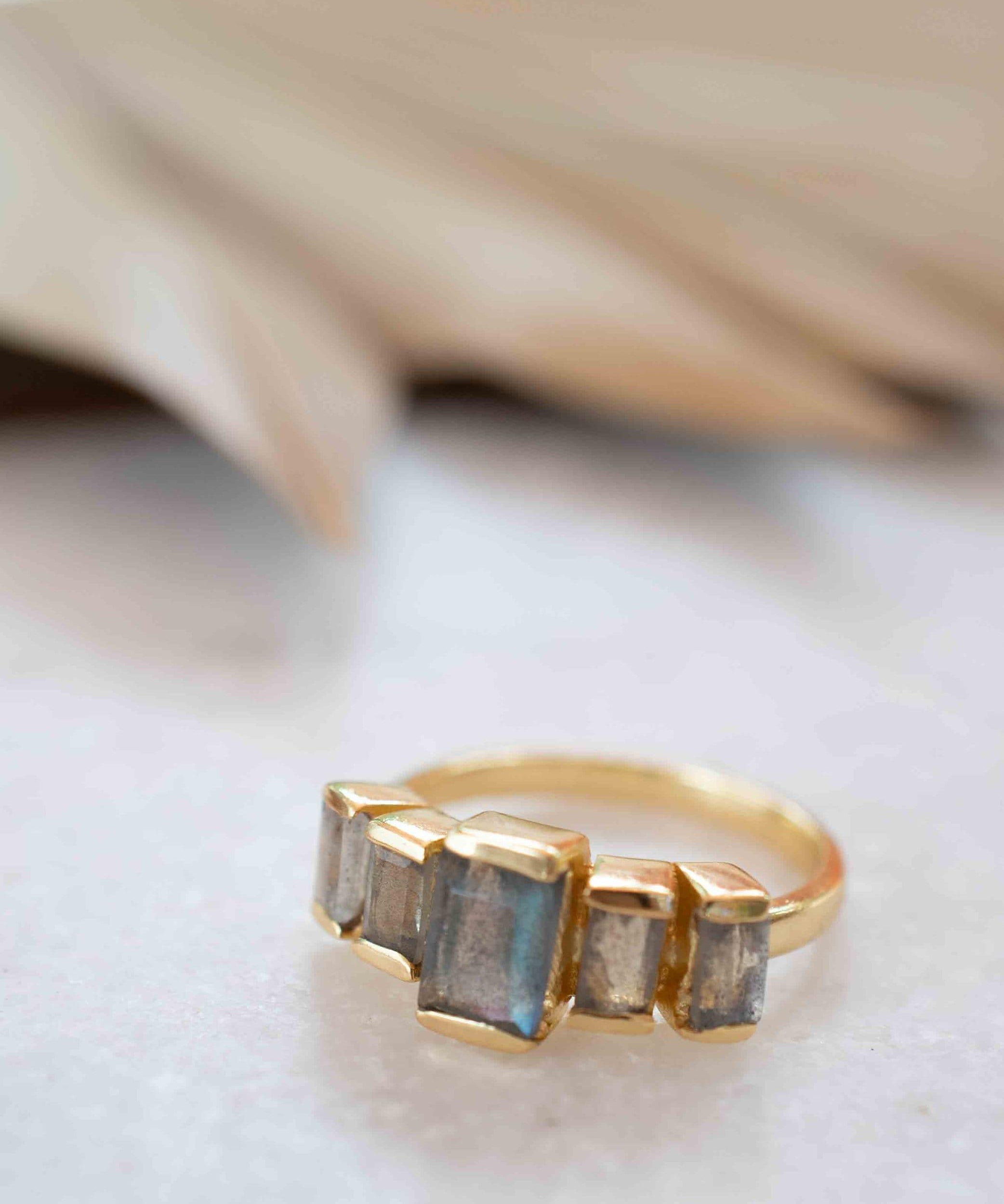 Rainbow Labradorite Ring ~ Rectangular Stone~ Gemstone ~ Natural ~ 18k Gold Plated ~ Jewelry ~ Handmade ~ February Birthstone ~ MR317