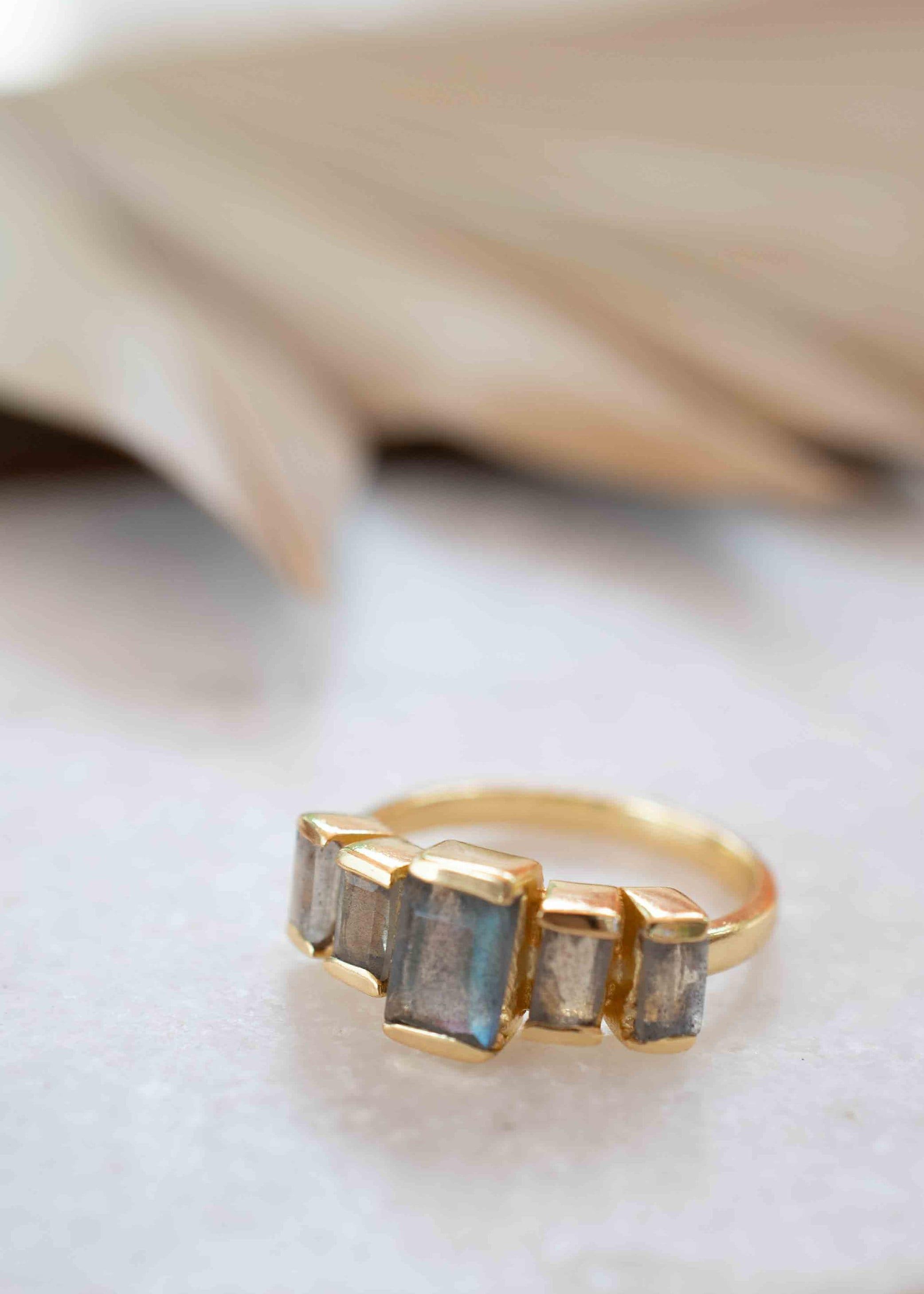 Rainbow Labradorite Ring ~ Rectangular Stone~ Gemstone ~ Natural ~ 18k Gold Plated ~ Jewelry ~ Handmade ~ February Birthstone ~ MR317