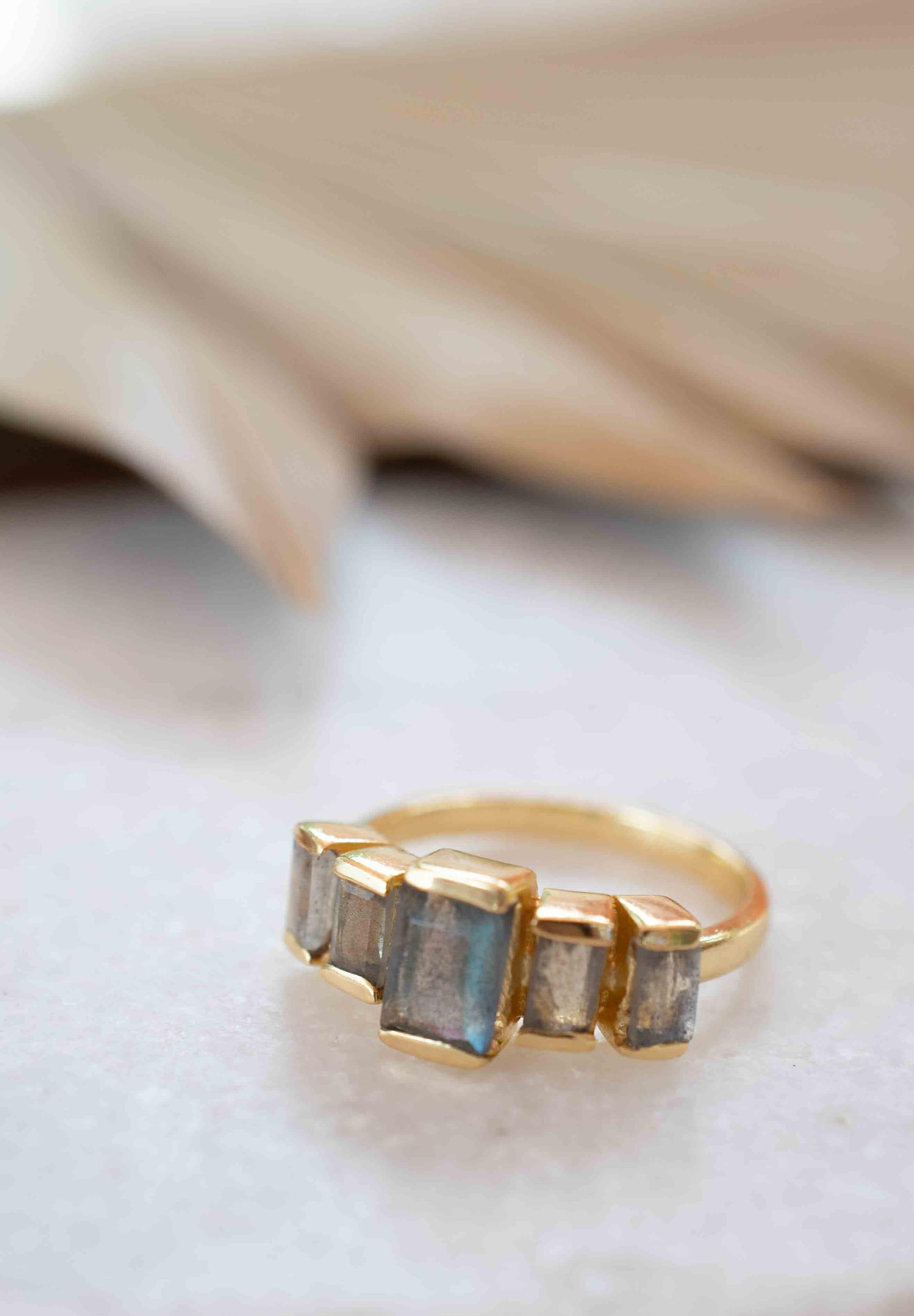 Rainbow Labradorite Ring ~ Rectangular Stone~ Gemstone ~ Natural ~ 18k Gold Plated ~ Jewelry ~ Handmade ~ February Birthstone ~ MR317