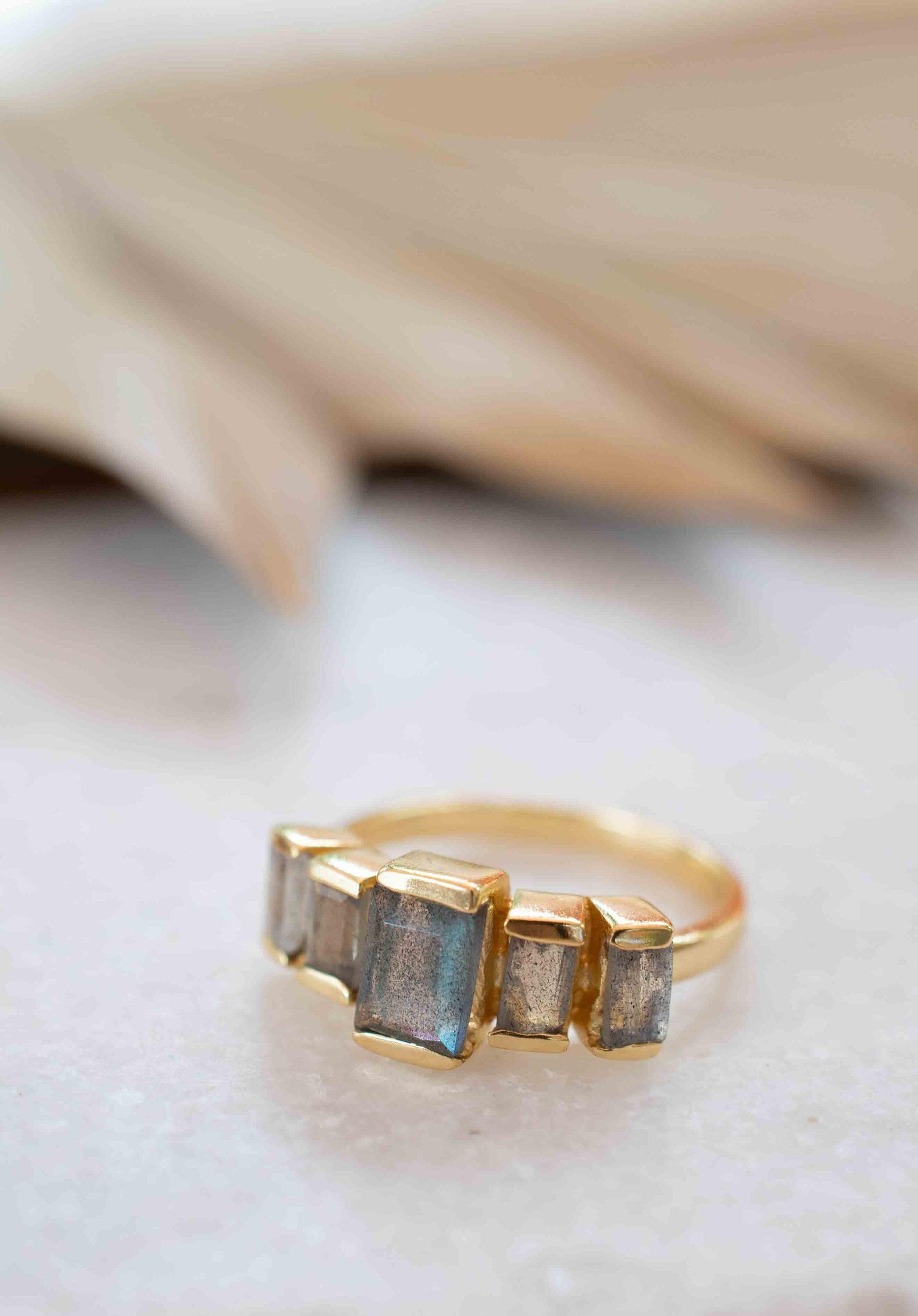 Rainbow Labradorite Ring ~ Rectangular Stone~ Gemstone ~ Natural ~ 18k Gold Plated ~ Jewelry ~ Handmade ~ February Birthstone ~ MR317