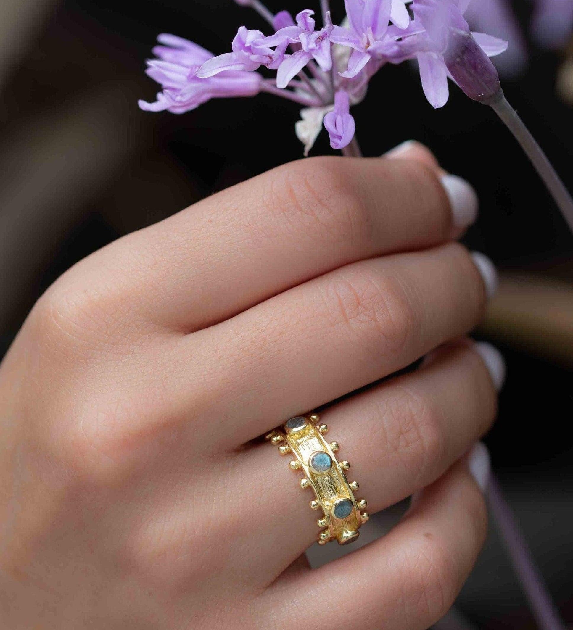 Rainbow Labradorite Ring ~ Gemstone ~ Natural ~ 18k Gold Plated ~ Jewelry ~ Handmade ~ February Birthstone ~ MR323
