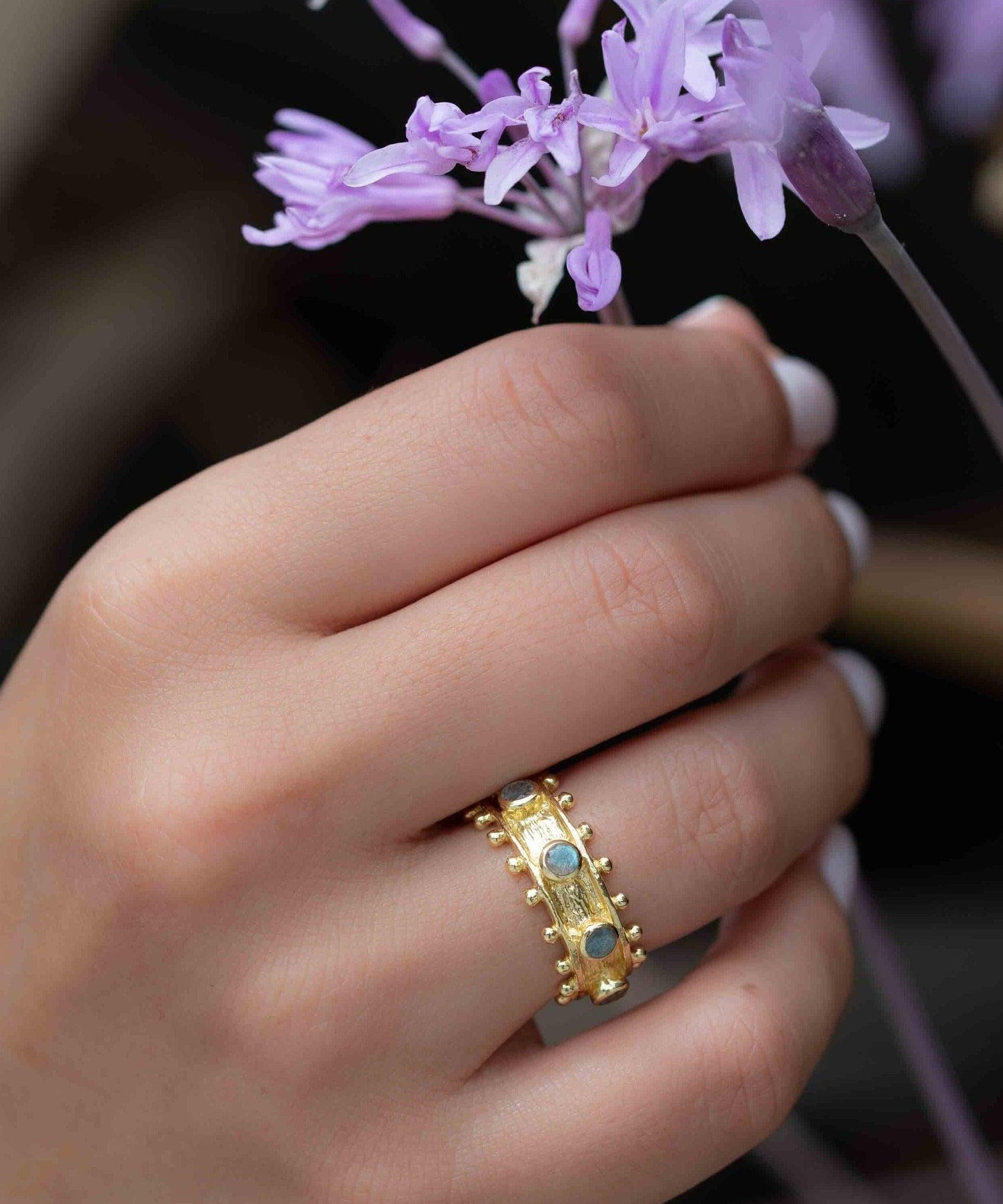 Rainbow Labradorite Ring ~ Gemstone ~ Natural ~ 18k Gold Plated ~ Jewelry ~ Handmade ~ February Birthstone ~ MR323