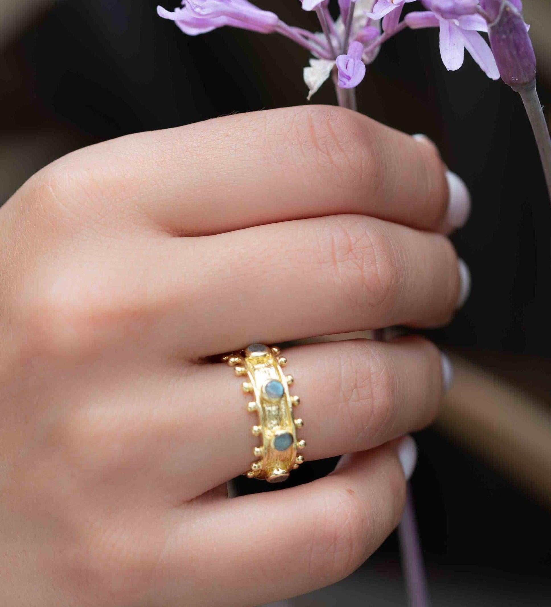 Rainbow Labradorite Ring ~ Gemstone ~ Natural ~ 18k Gold Plated ~ Jewelry ~ Handmade ~ February Birthstone ~ MR323